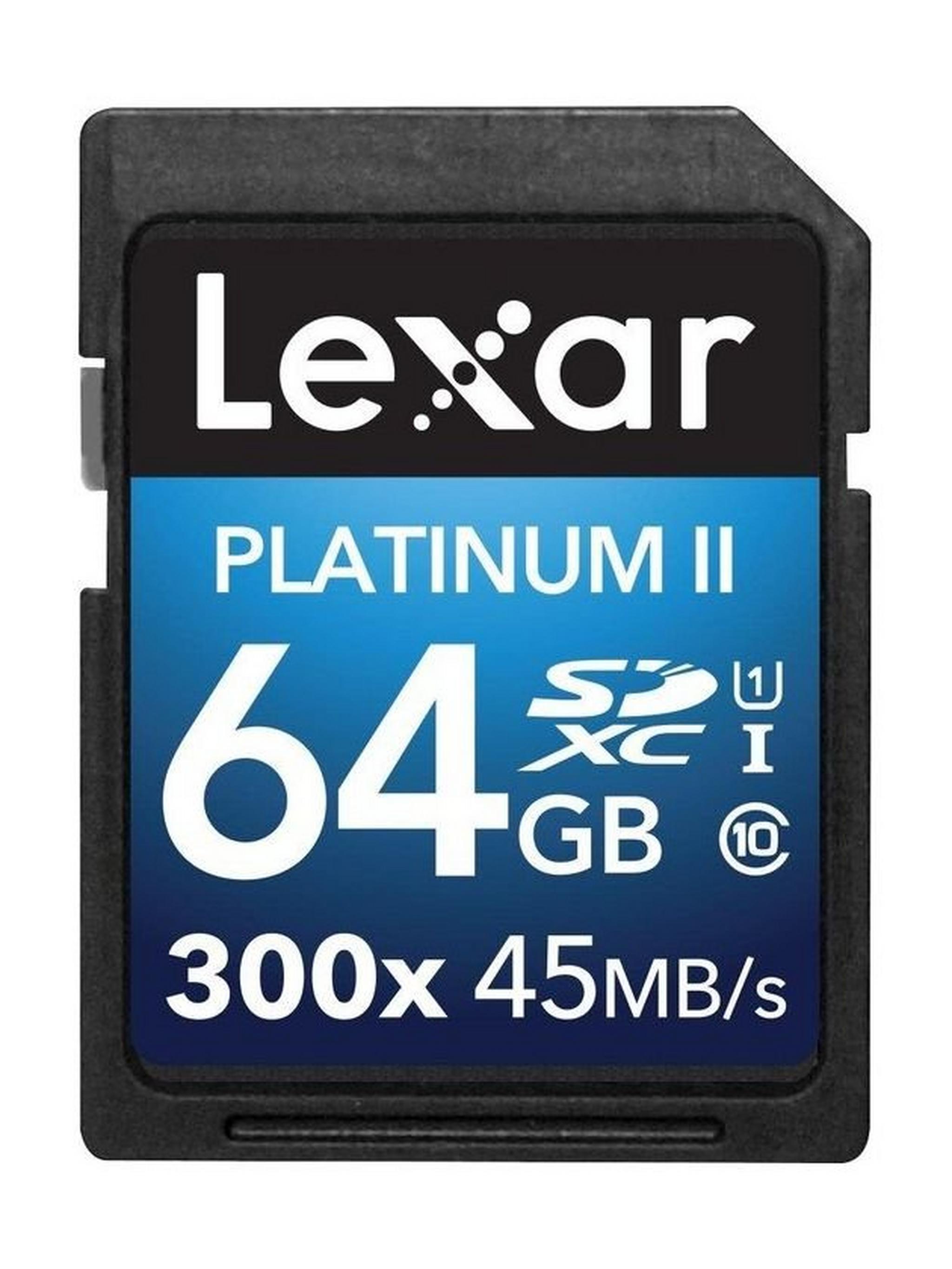 Lexar LSD64GBBBEU300 64GB Premium Platinum II SDXC Memory Card