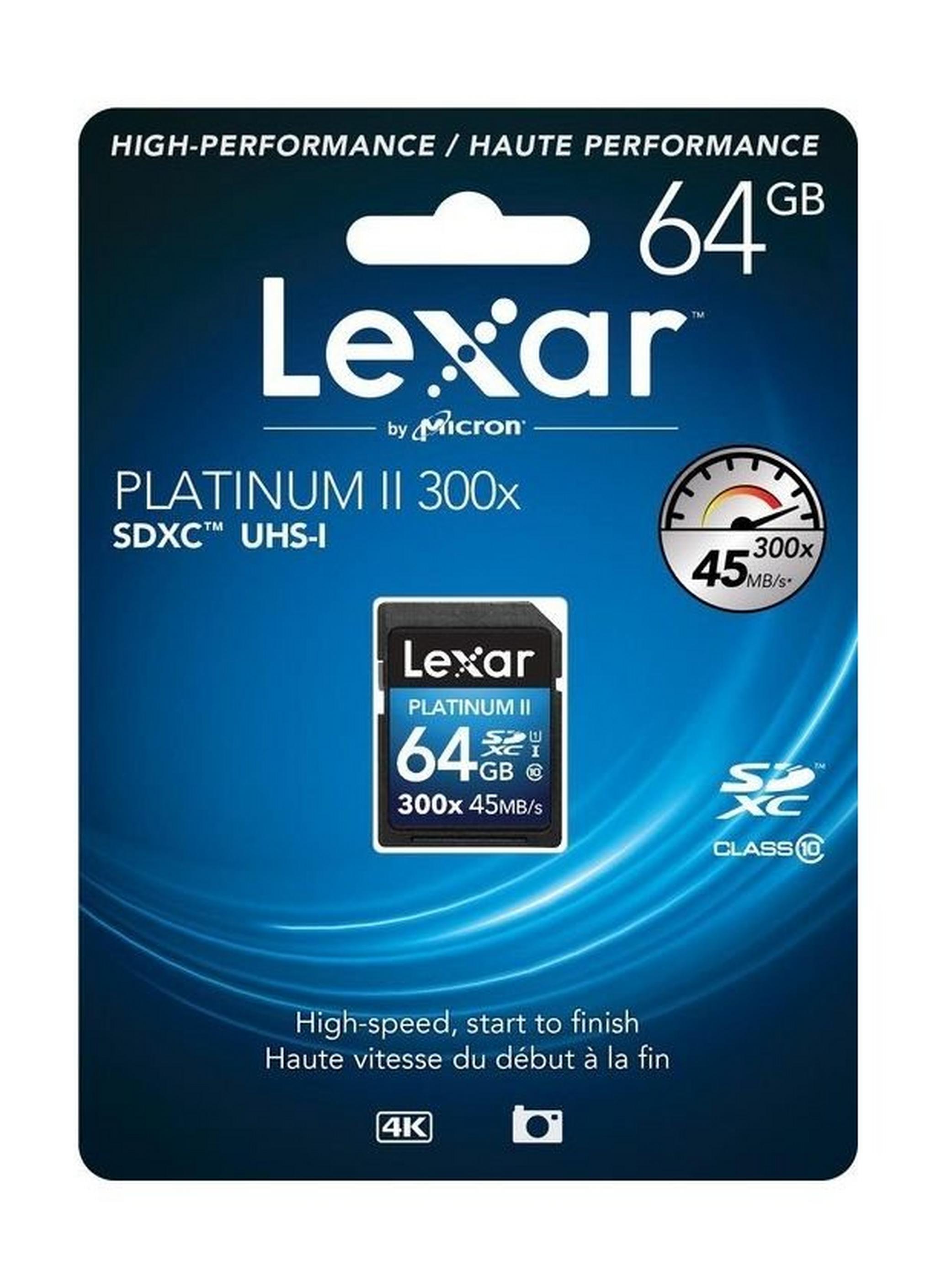 Lexar LSD64GBBBEU300 64GB Premium Platinum II SDXC Memory Card
