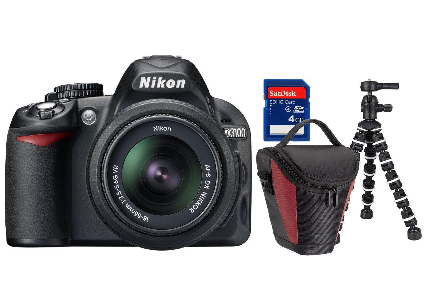 Nikon D3100 18-55MM Zoom Lens + Sandisk 4GB Class 4 Memory Card + Riva Case + Bower Flexible Camera Tripod