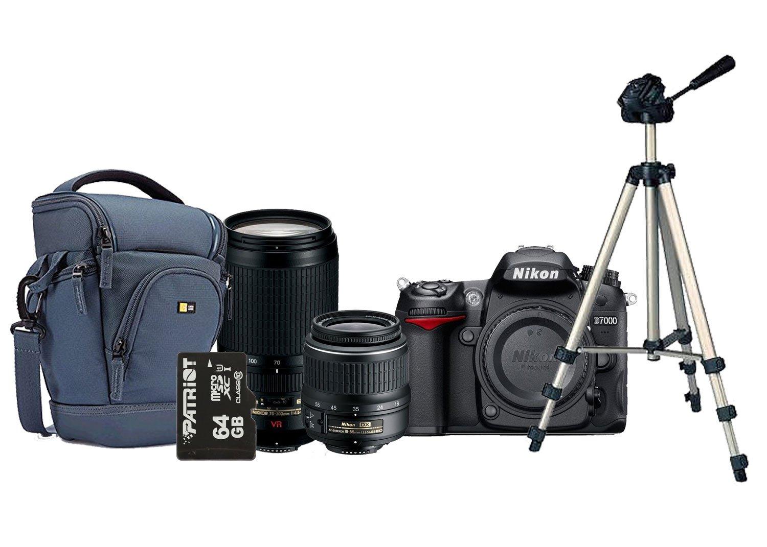 كاميرا نيكون دي ٧٠٠٠ الرقمية إس إل آر ١٨-٥٥ ملم مع عدسة نيكون ٧٠ - ٣٠٠ ملم + بطاقة ذاكرة ميكرو إس دي ٦٤ جيجا بايت + حقيبة كاميرا إس إل أر سي ٢٢١  + حامل الكاميرا