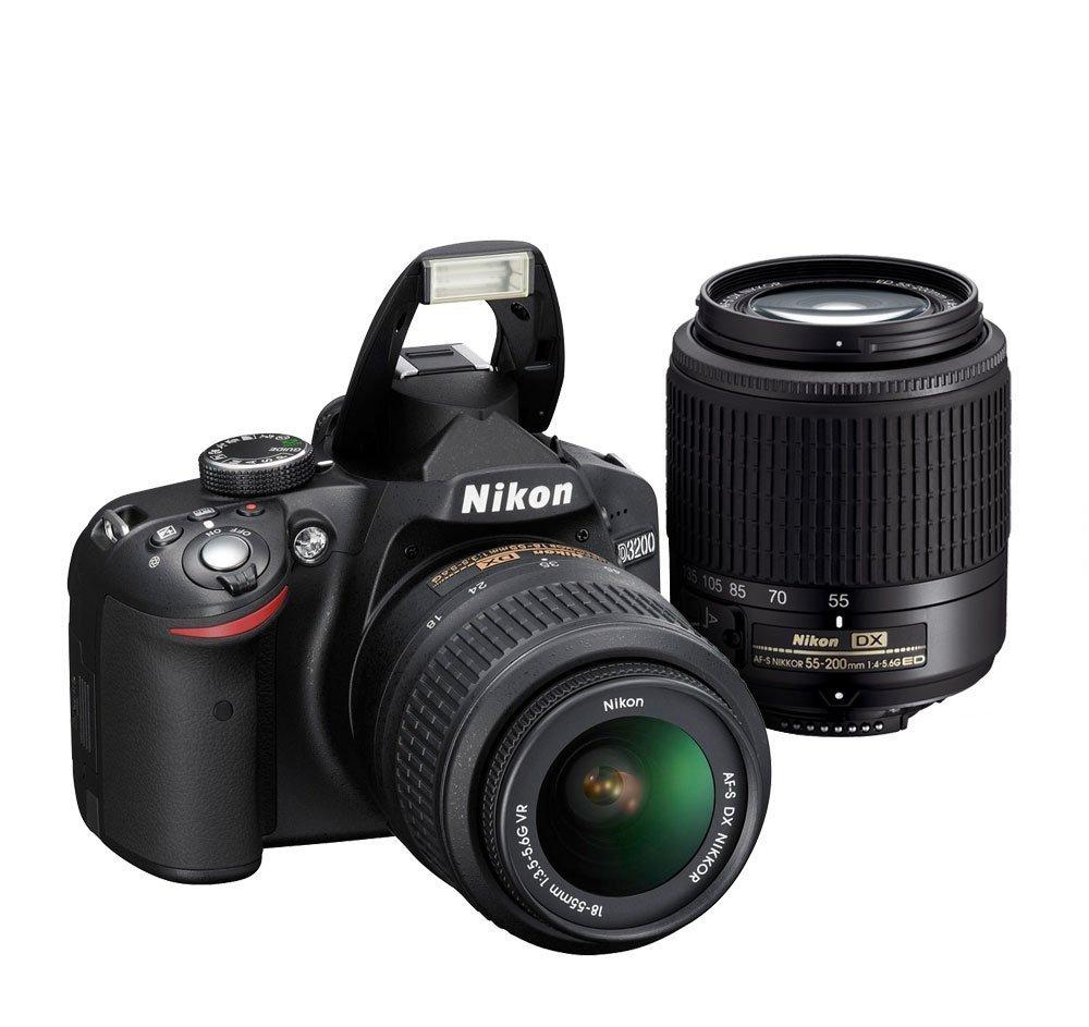 Nikon D3200 DSLR Camera with 18-55mm + 55-200mm Lens + 32 GB Micro SD Card + SLR Zoom Holster + Tripod