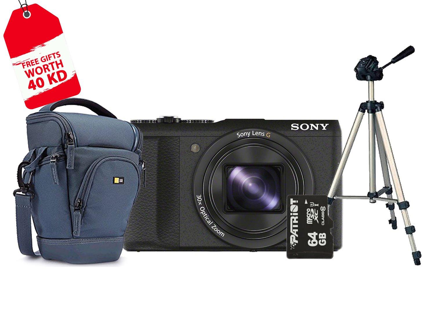 Sony Cybershot HX60 20MP Digital Compact Camera + 64 GB Micro SD Card + SLR Zoom Holster Bag + Tripod