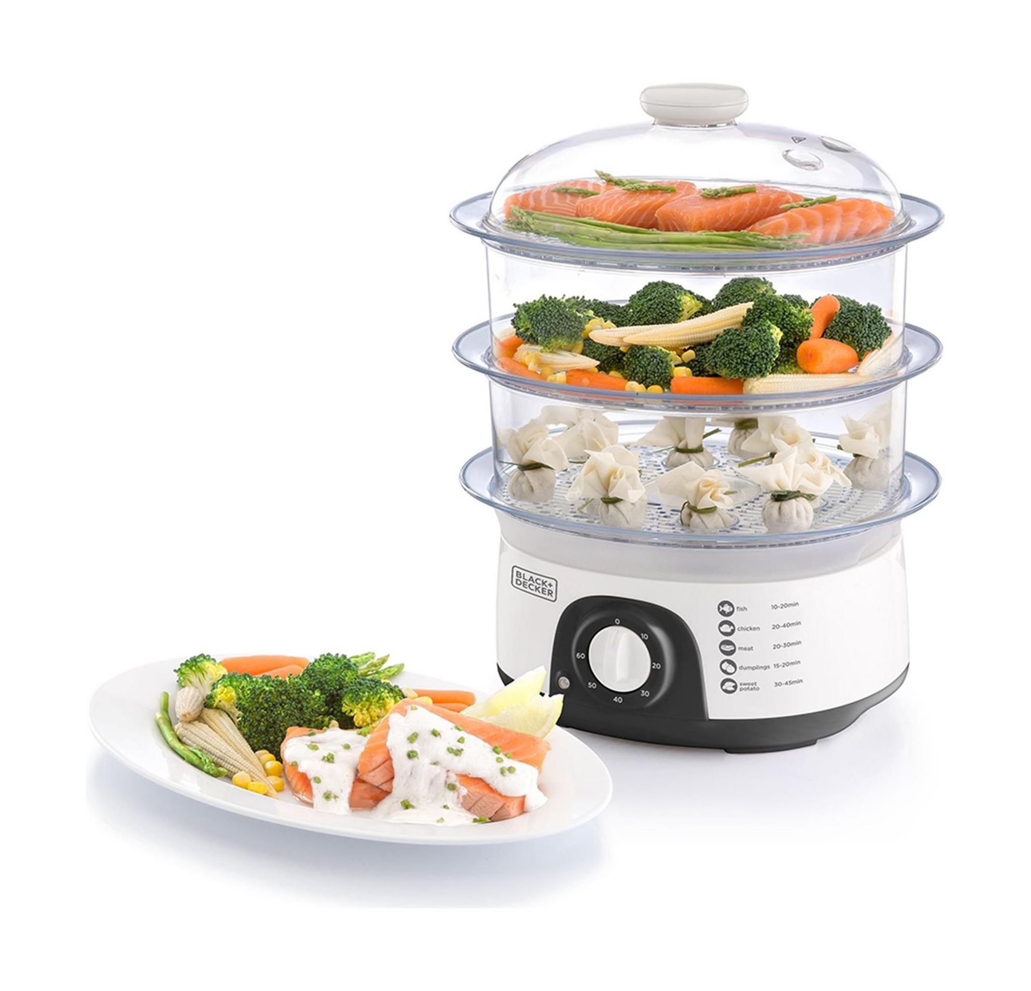 جهاز طهي الطعام بالبخار ٣ طوابق بقوة ٧٧٥ واط من بلاك آند ديكر – أبيض - (HS6000)