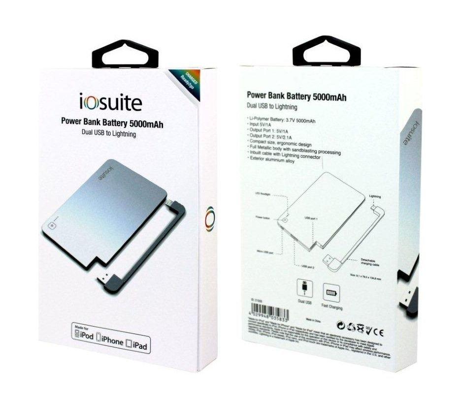 Iosuite Dual USB Power Bank 5000mAh – Silver