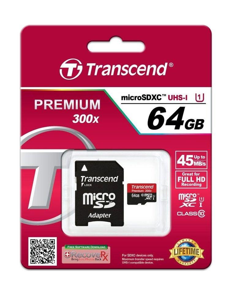 Transcend 64GB MicroSDXC Class10 UHS1 Memory Card with Adapter Price