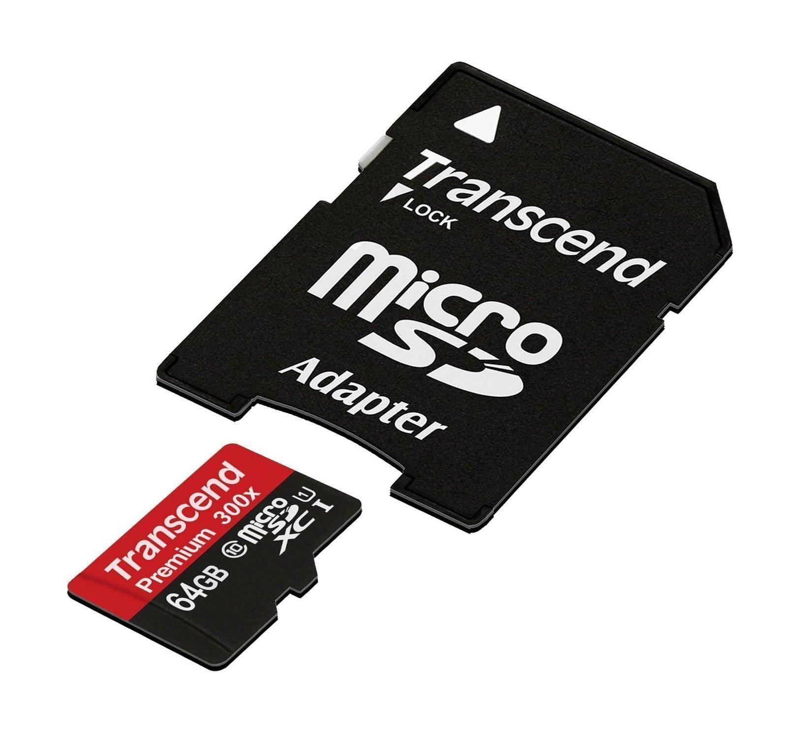 Transcend 64GB MicroSDXC Class10 UHS-1 Memory Card with Adapter
