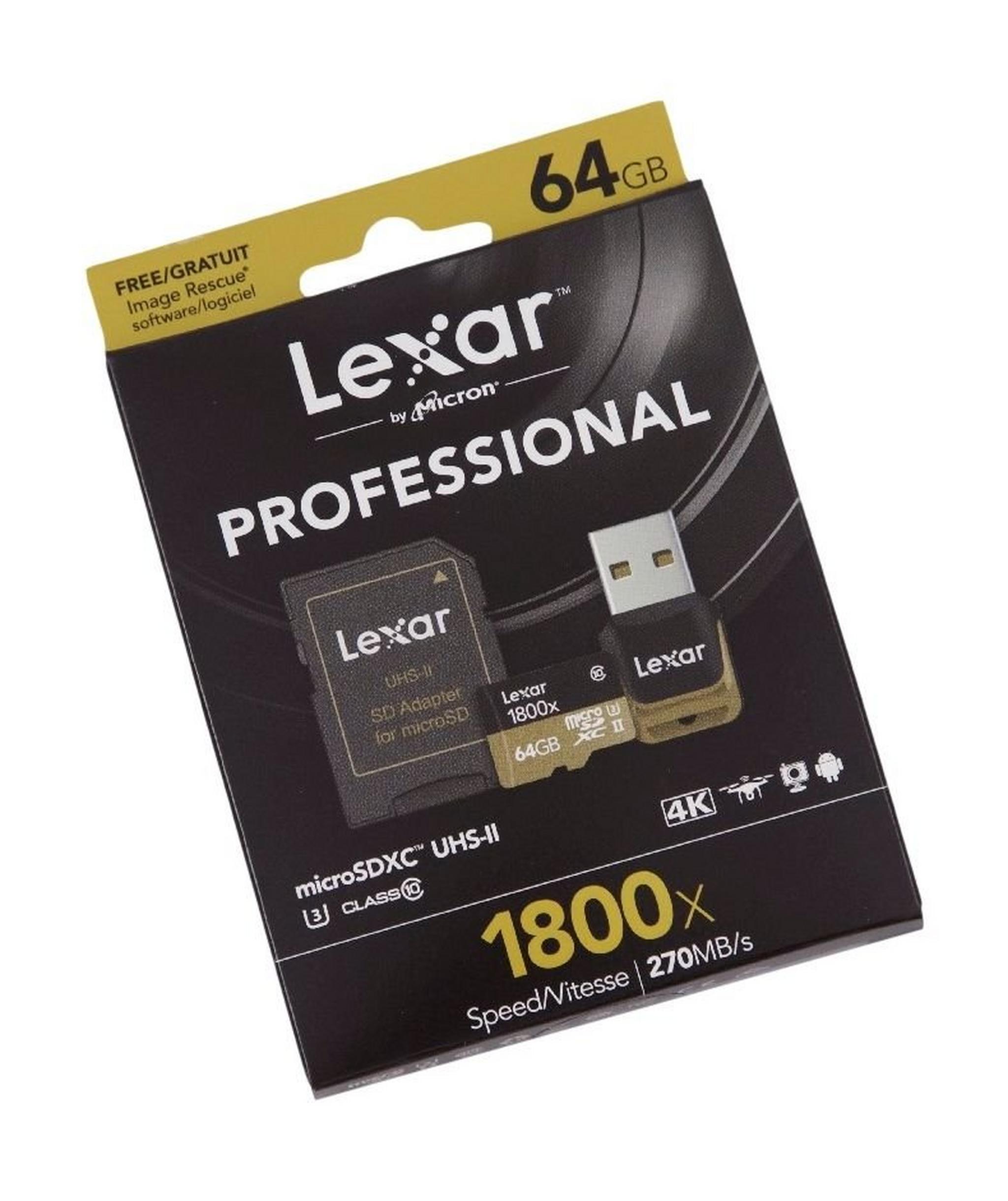 Lexar 64GB Professional 1800x UHS-II microSDXC (U3) Memory Card - Black