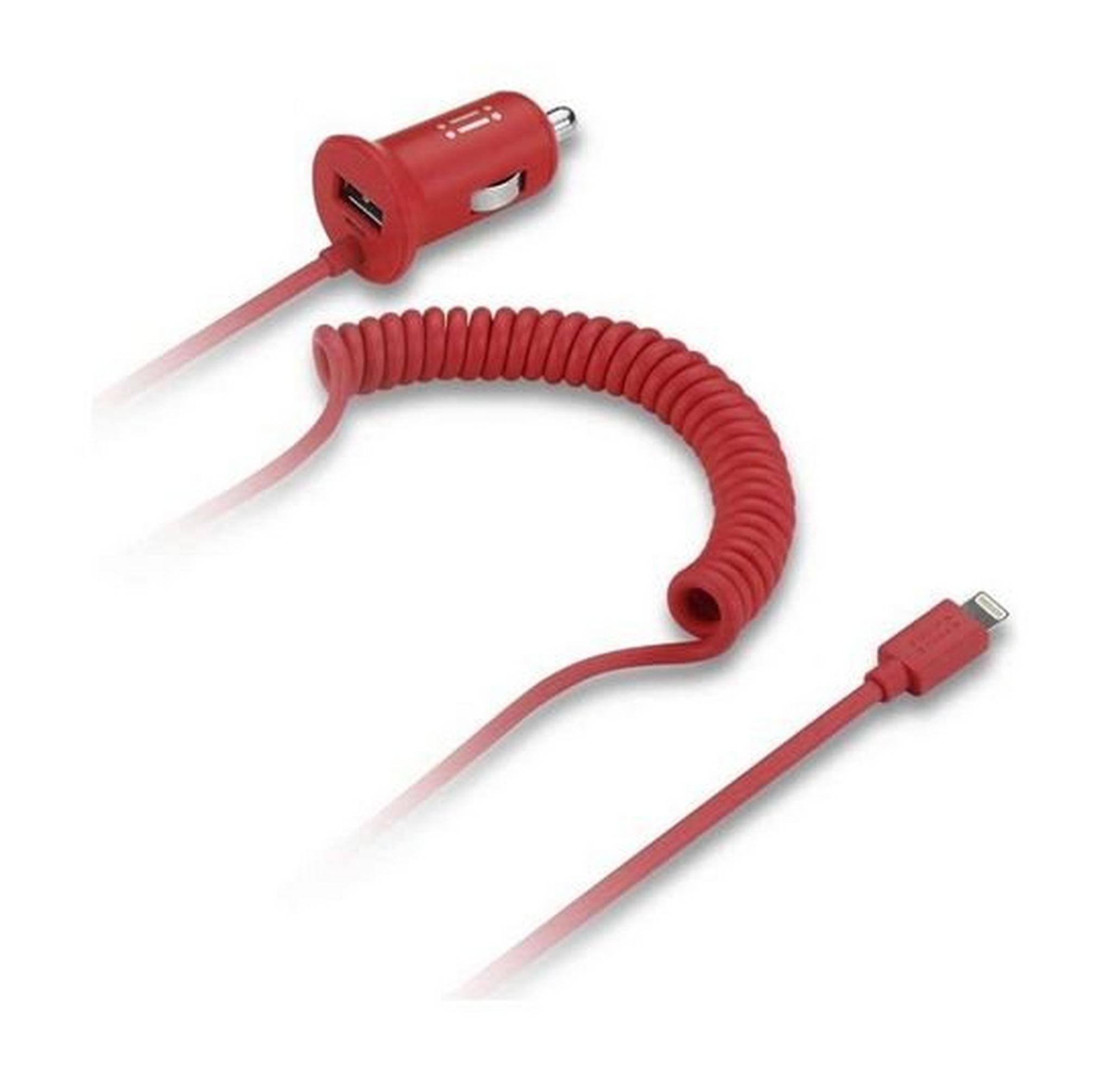 Aiino 2.4A Car Lightning Charger with Micro-USB Cable 1 Meter - Red