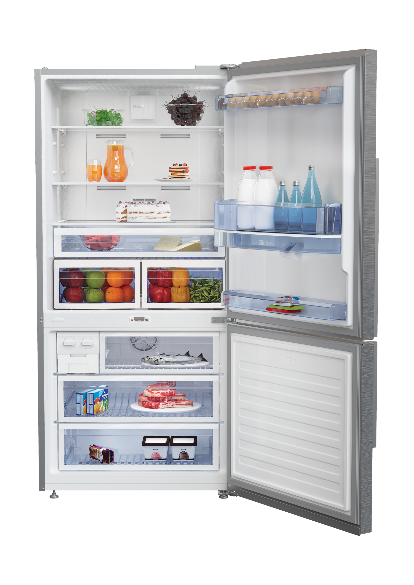 ثلاجة بيكو مع فريزر سفلي وحجم ٢٢ قدم -  فضي (CN163223DX)