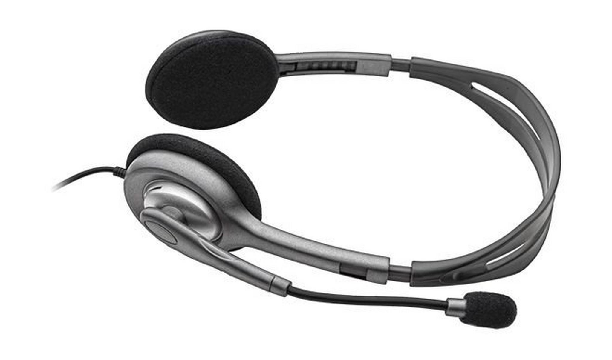 Logitech H111 Wired Over The Head Stereo Headset With Noise Canceling Mic (981-000593) – Grey / Black
