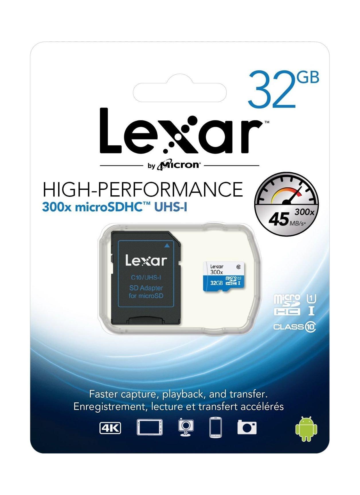 Lexar 32GB HighPerformance 300x microSDHC UHSI Class 10 Memory Card