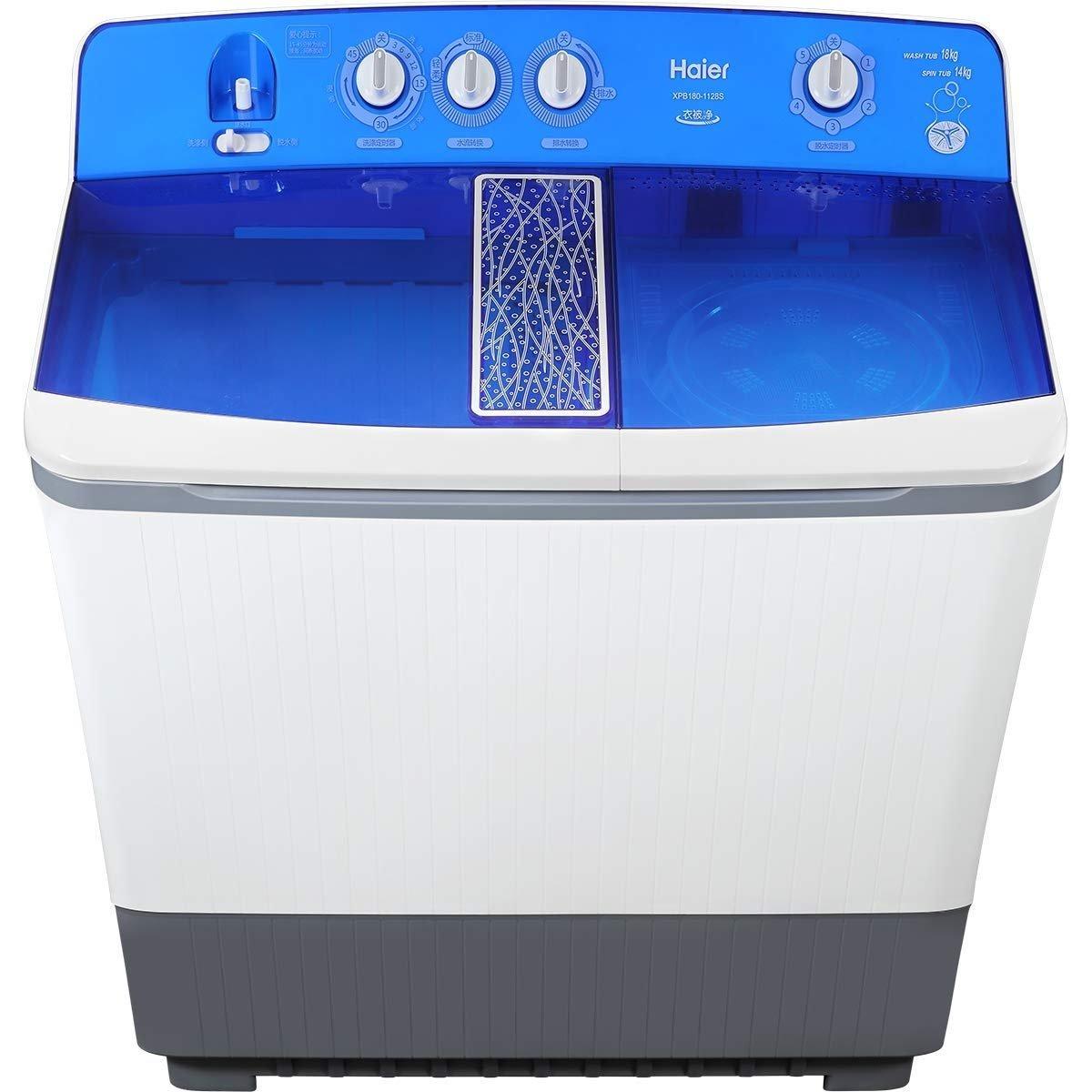 Haier Twin Tub Washing Machine, 18kg Washing Capacity, 14kg Drying Capacity, HWM215-1128S - White