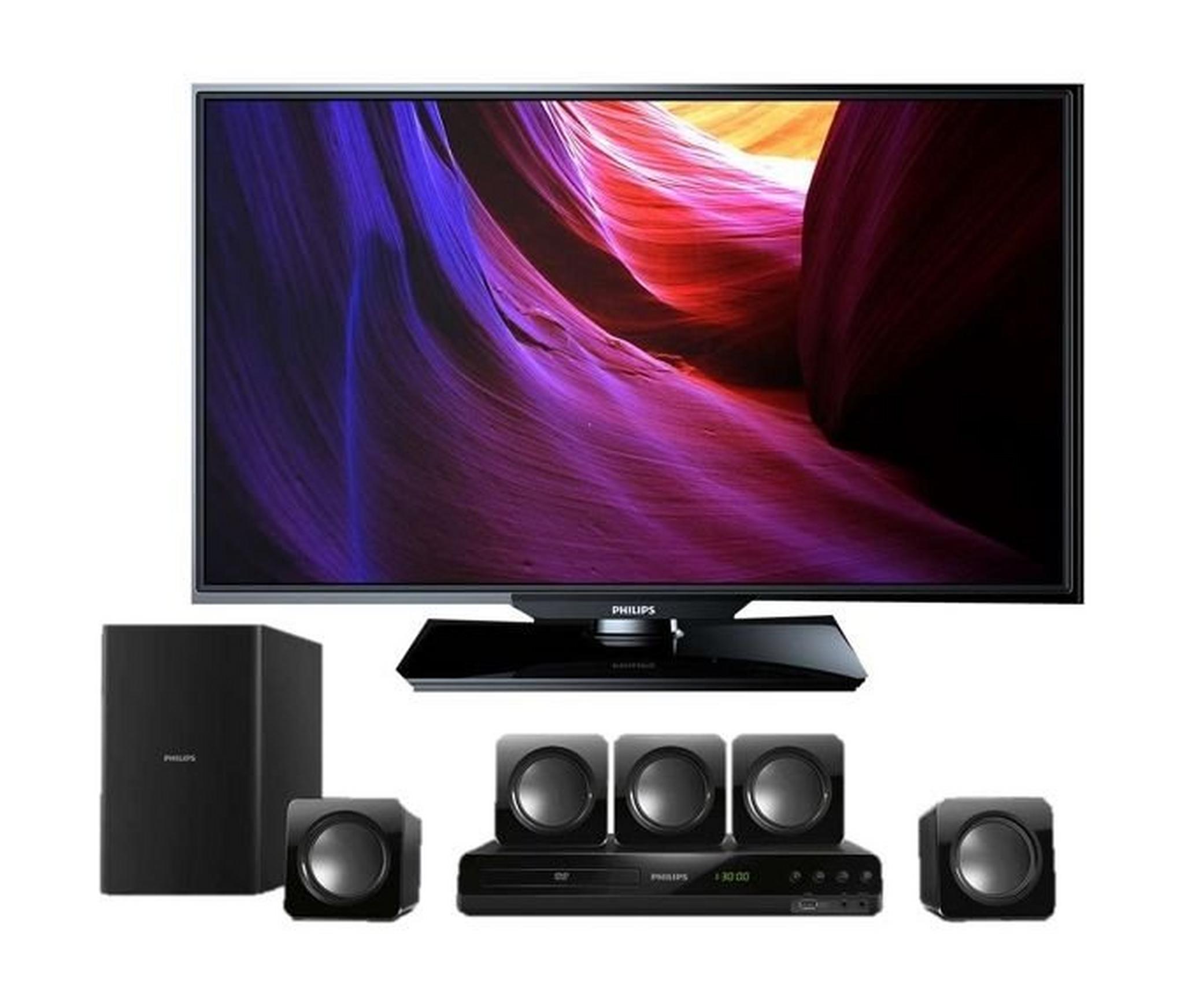 Philips 32-inch 4000 series Slim LED TV with Digital Crystal Clear + Philips HTD3509 5.1Ch DVD Home Theater System