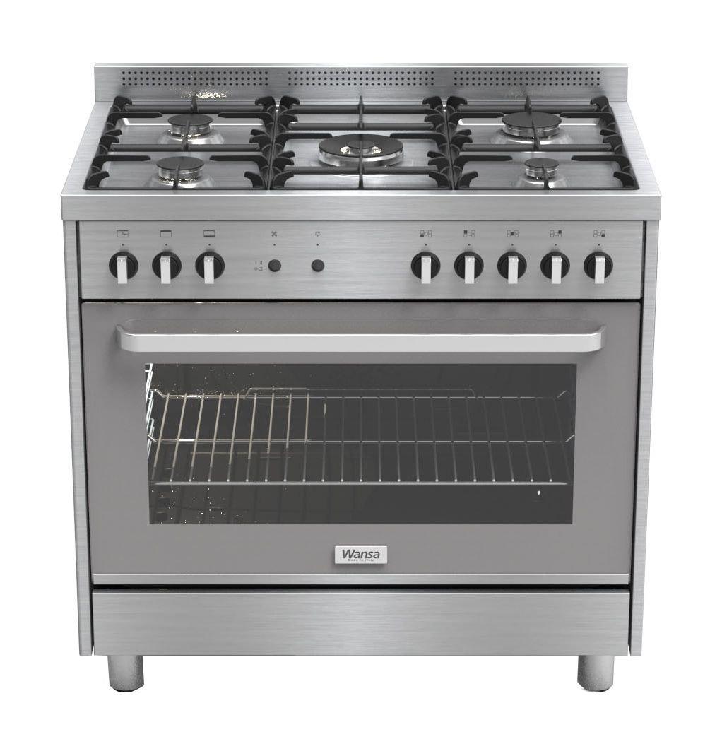 Wansa 90x60 cm 5Burner Floor Standing Gas Cooker Stainless Steel
