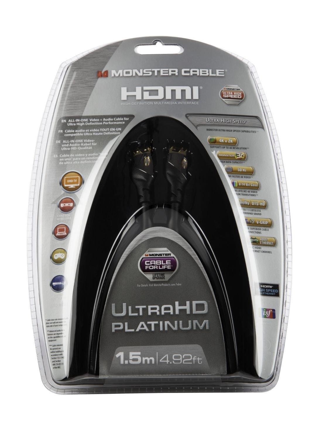 Monster Cable Ultra HD Platinum Series 1.5 Meters HDMI Cable (PLAT1.5) - Black