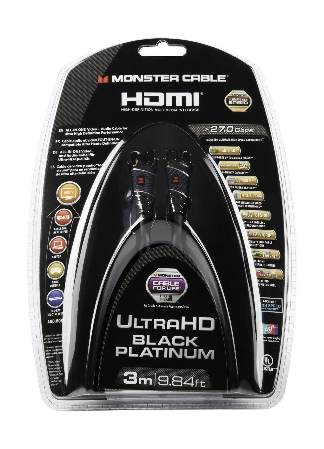 كابل إتش دي إم آي فئة بلاك بلاتينيوم بطول ٣ متر من مونستر - أسود (BPL3)