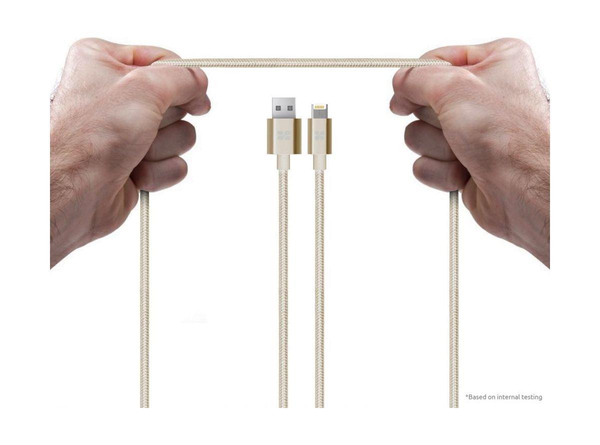 Promate Linkmate MUL 2-in-1 Heavy-Duty Mesh-Armored Sync & Charge Cable For iOS & Android Devices 1.2M - Gold