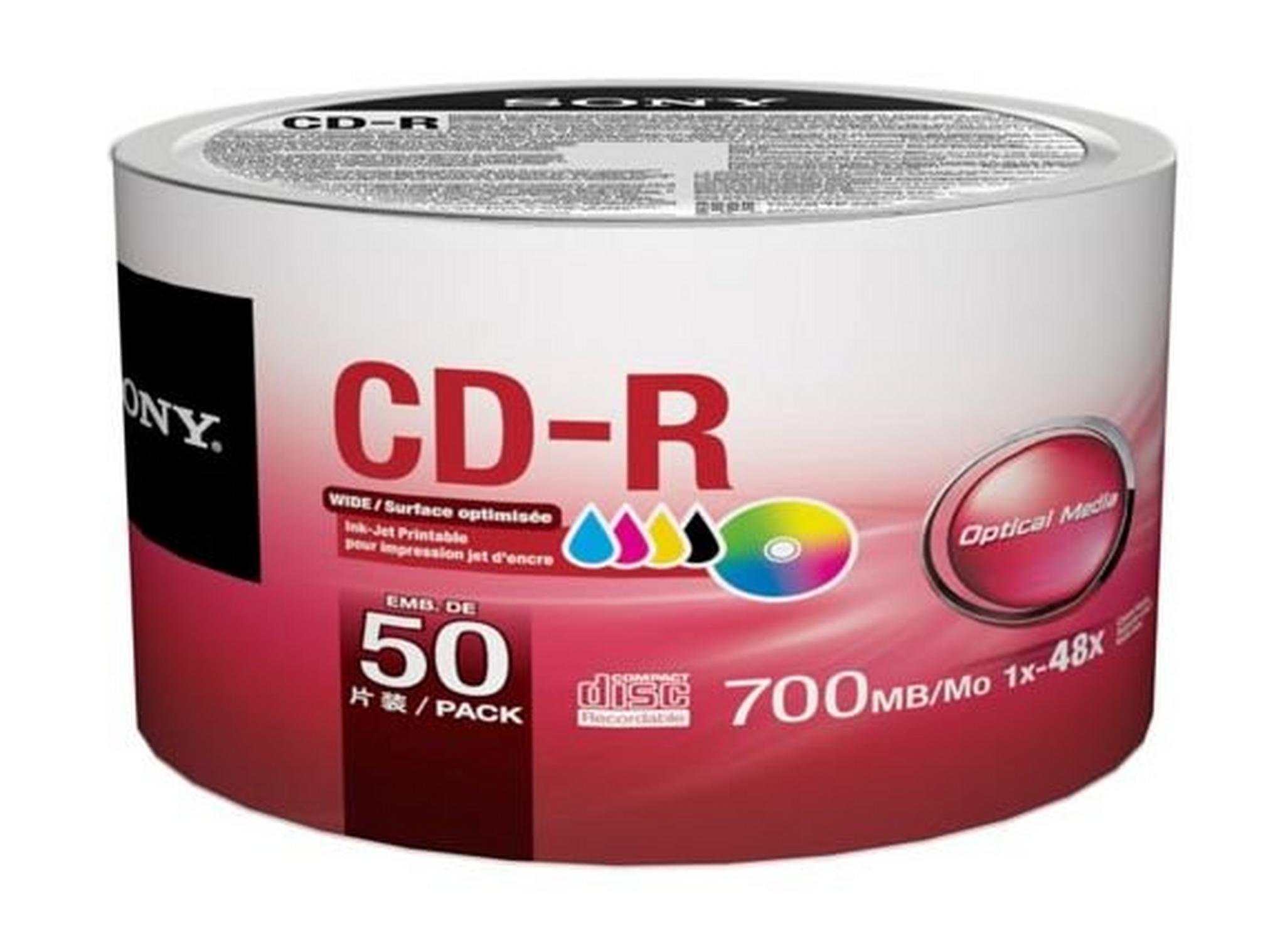 Sony 700MB/80 Min 48X CD-R Printable Blank Media - 50 Packs