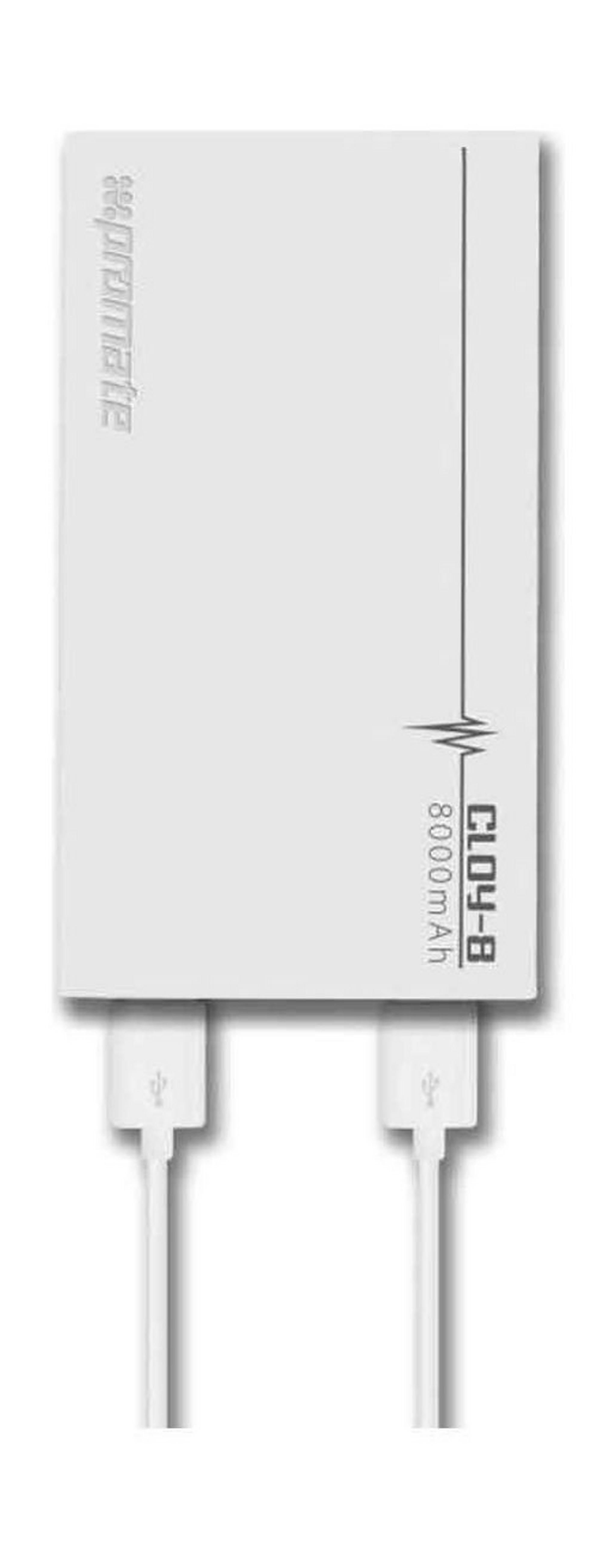 Promate Cloy-8 Premium Dual USB 8000mAh Power Bank - White