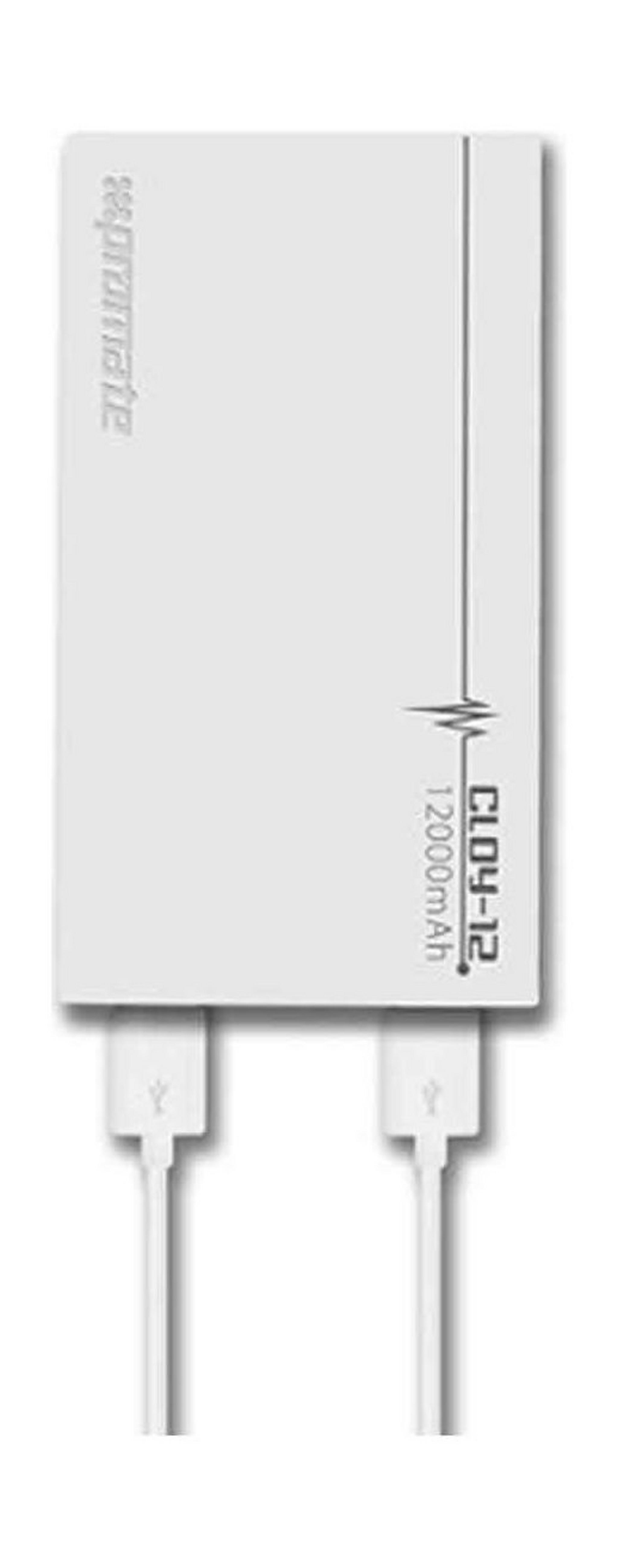 Promate Cloy-12 Premium Dual USB 12000mAh Power Bank - White