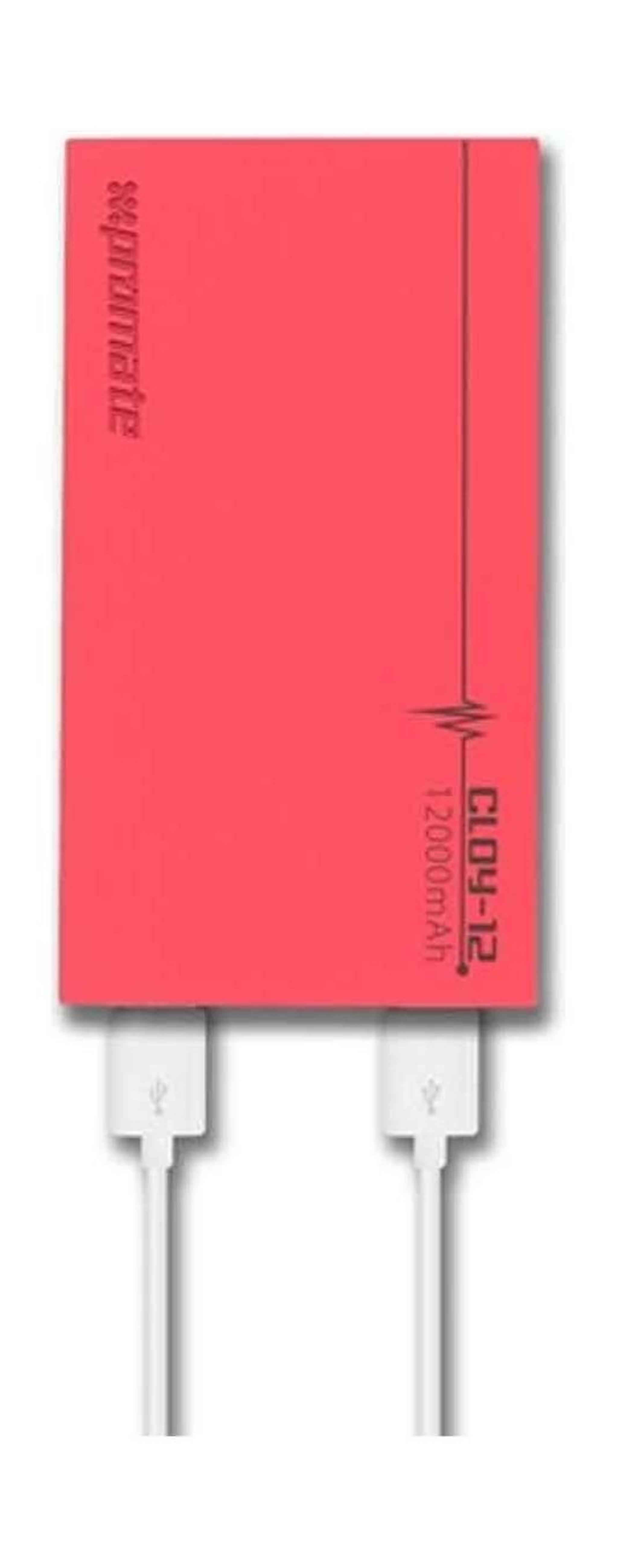 Promate Cloy-12 Premium Dual USB 12000mAh Power Bank - Pink