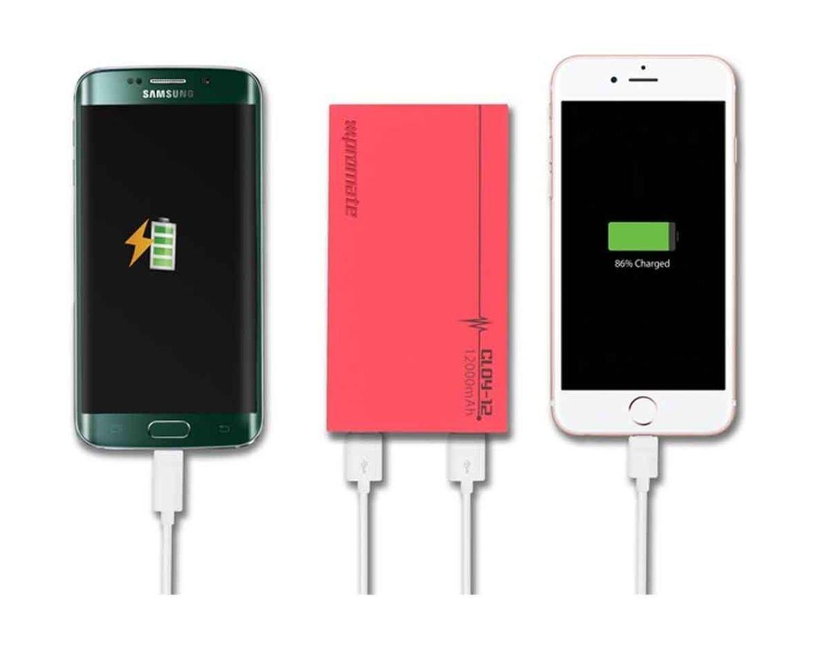 Promate Cloy-12 Premium Dual USB 12000mAh Power Bank - Pink