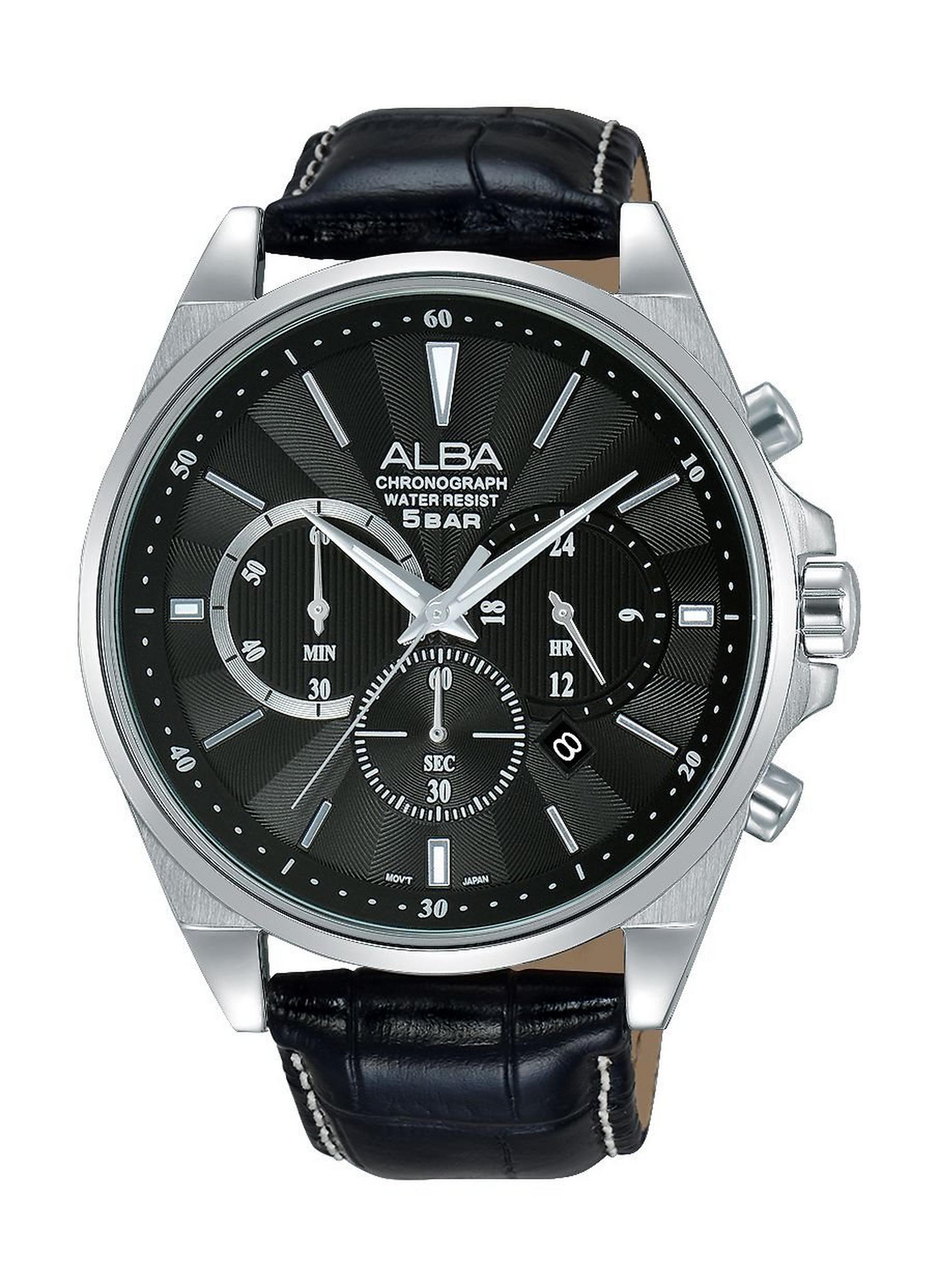 Alba AT3A57X1 Gents Casual Chronograph Watch - Leather Strap – Black