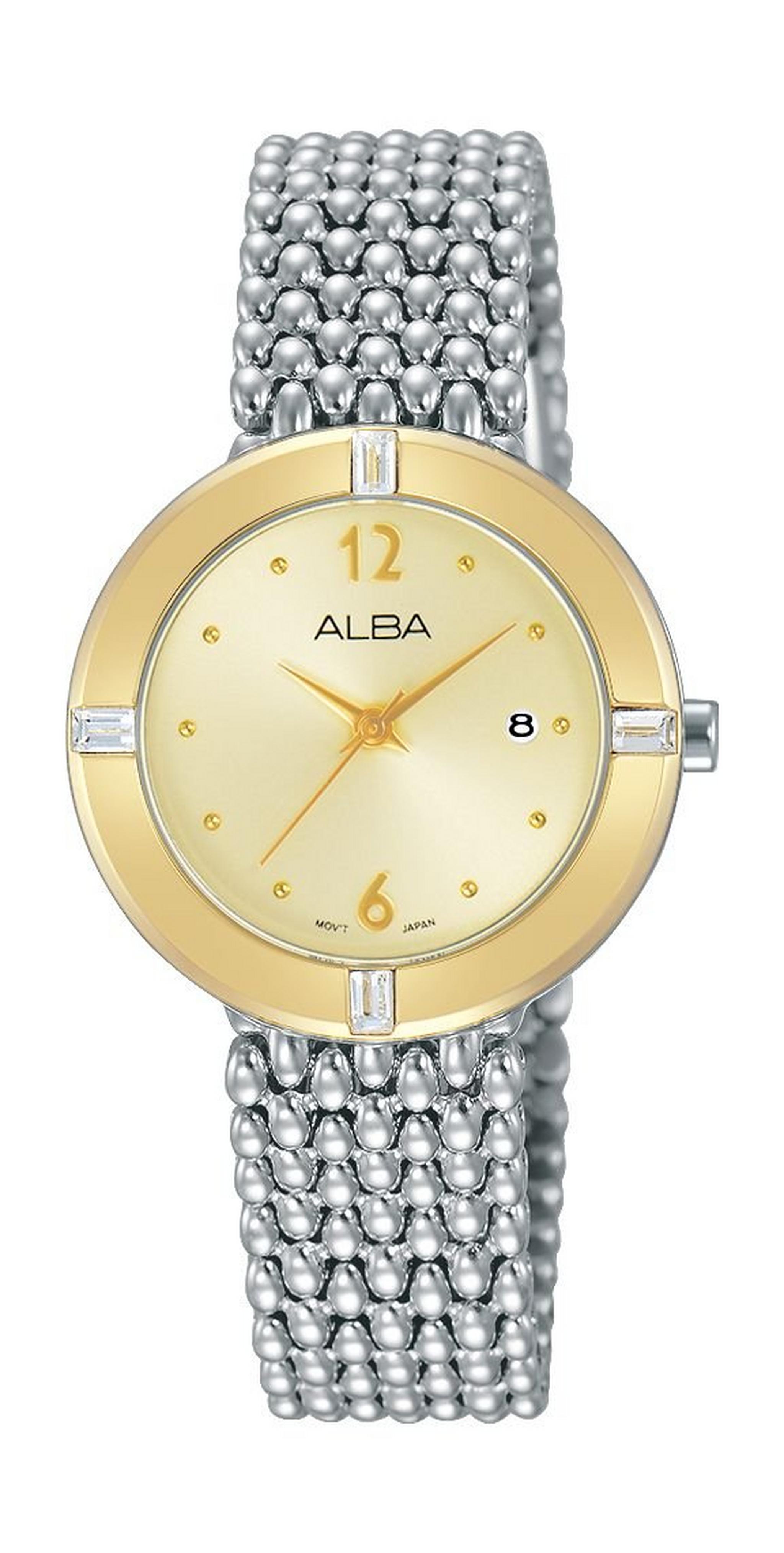 ساعة ألبا العصرية للنساء بعرض تناظري و سوار معدني – فضي (AH7K46X1)
