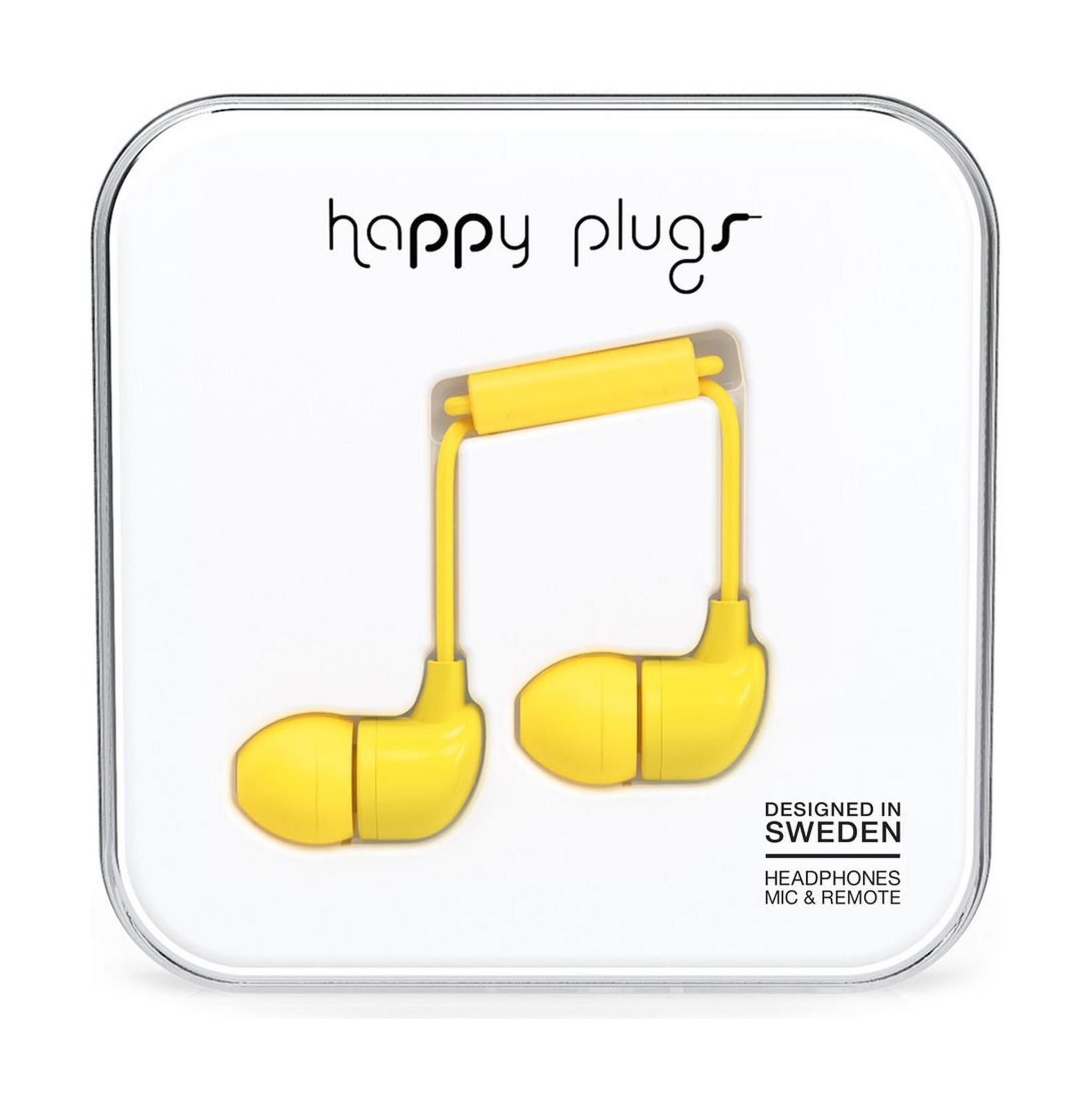 Happy Plugs In-The-Ear Wired Headphones With Mic & Remote – Yellow