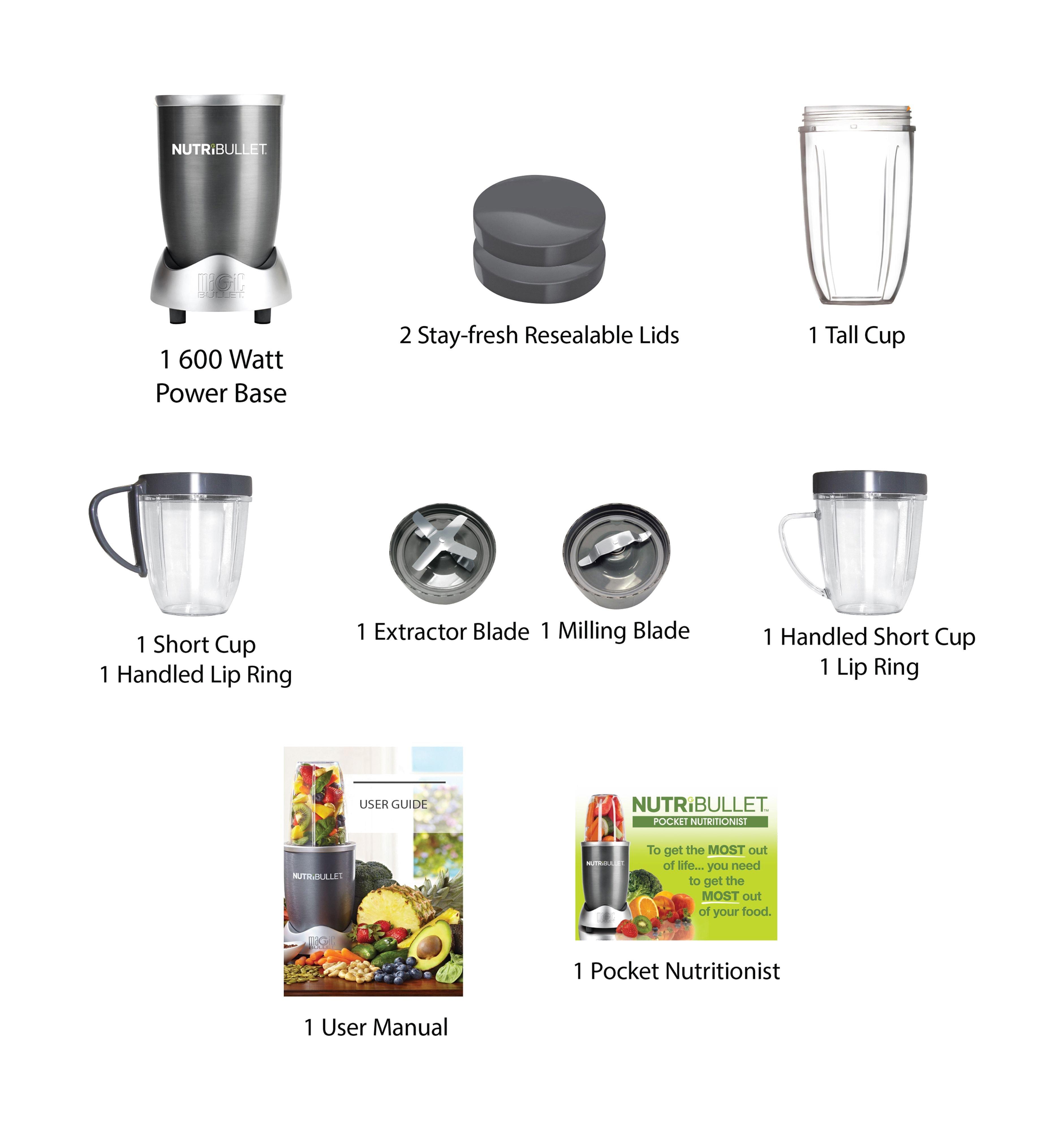 خلاط نيترو بوليت بقوة ٦٠٠ واط من ماجيك بوليت - ٨ قطع - رمادي (NBR-0812M)