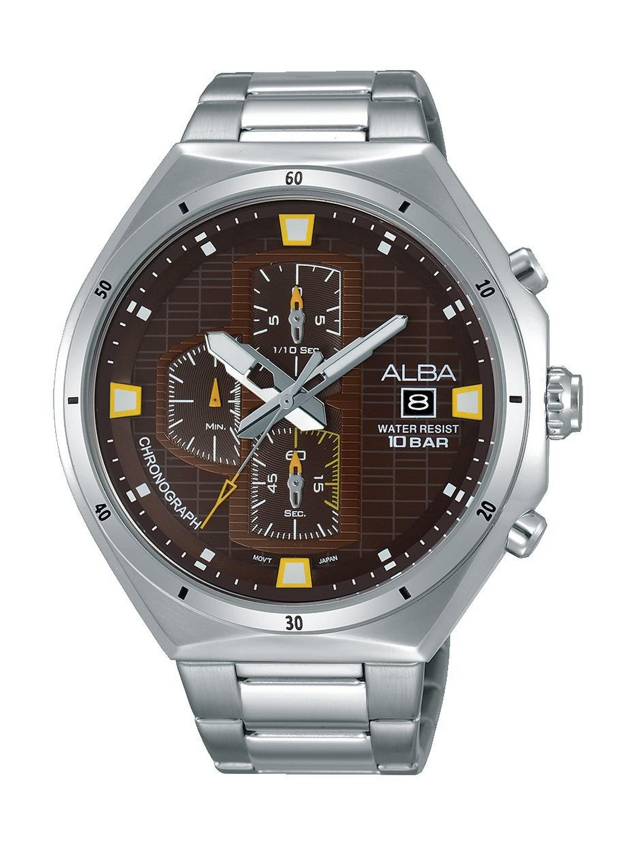 ساعة ألبا العصرية للرجال بعرض كرونوغراف وسوار معدني -  فضي (AM3393X1)