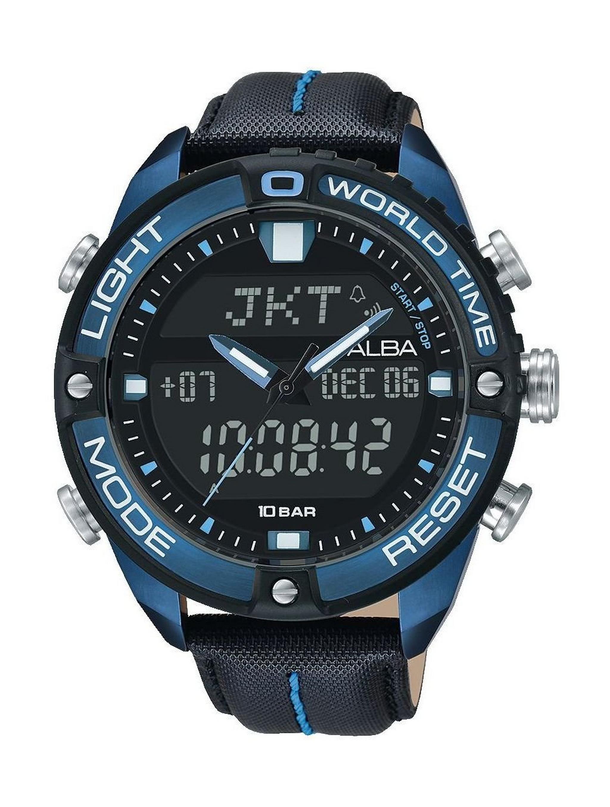 ساعة ألبا الرقمية للرجال بحزام جلدي – أسود (AZ4041X1)