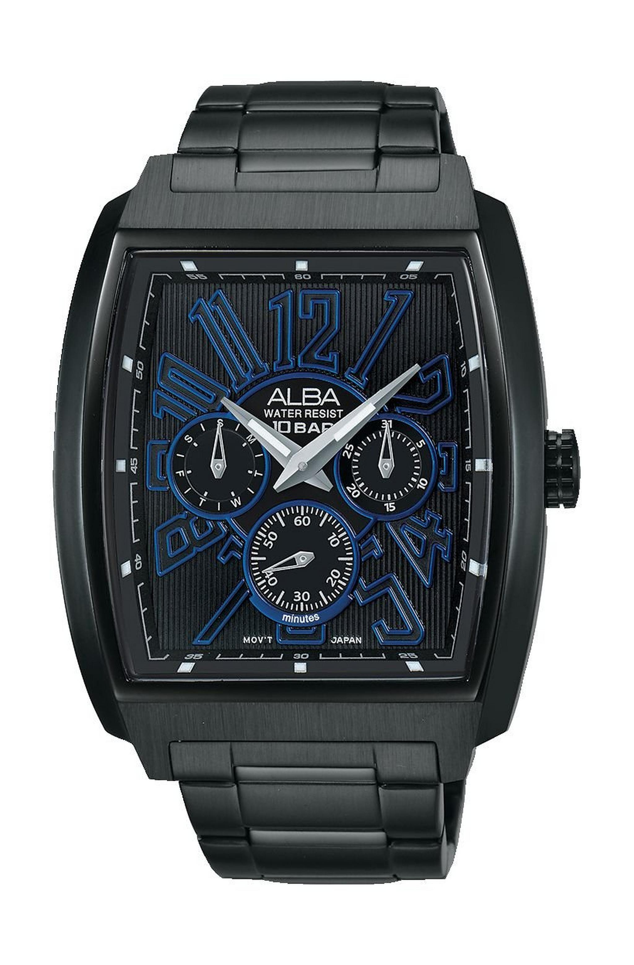 ساعة ألبا الرياضية للرجال بعرض تناظري وحزام معدني - أسود (AP6495X1)
