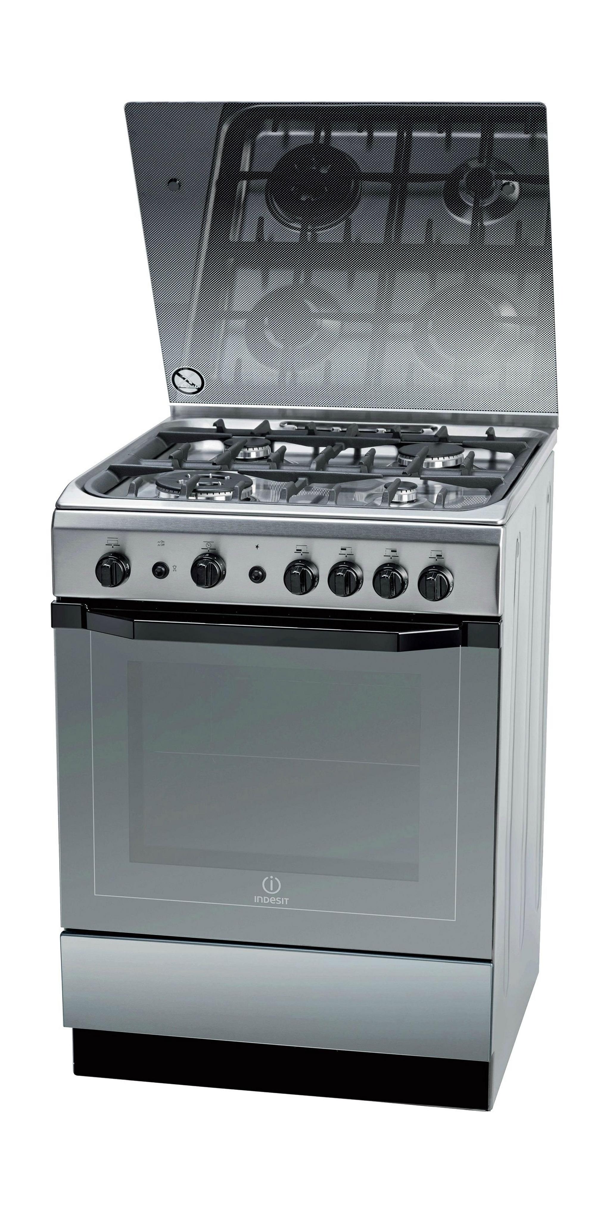 Indesit 60x60 cm 4-Burner Free Standing Gas Cooker + Chimney Type Cooker Hood