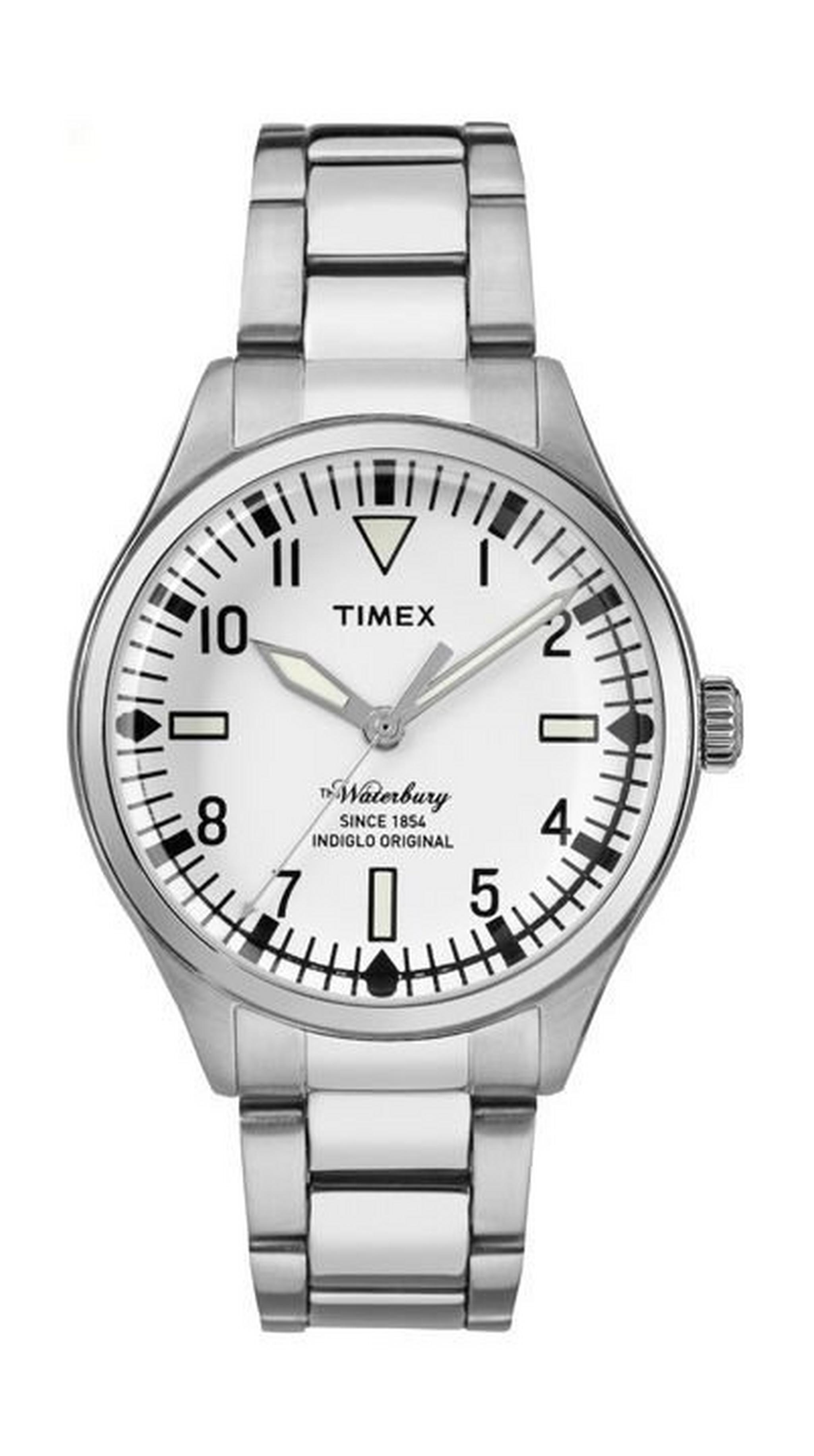 ساعة تايمكس واتربوري للرجال بعرض تناظري وحزام معدني – فضي (TW2R25400)