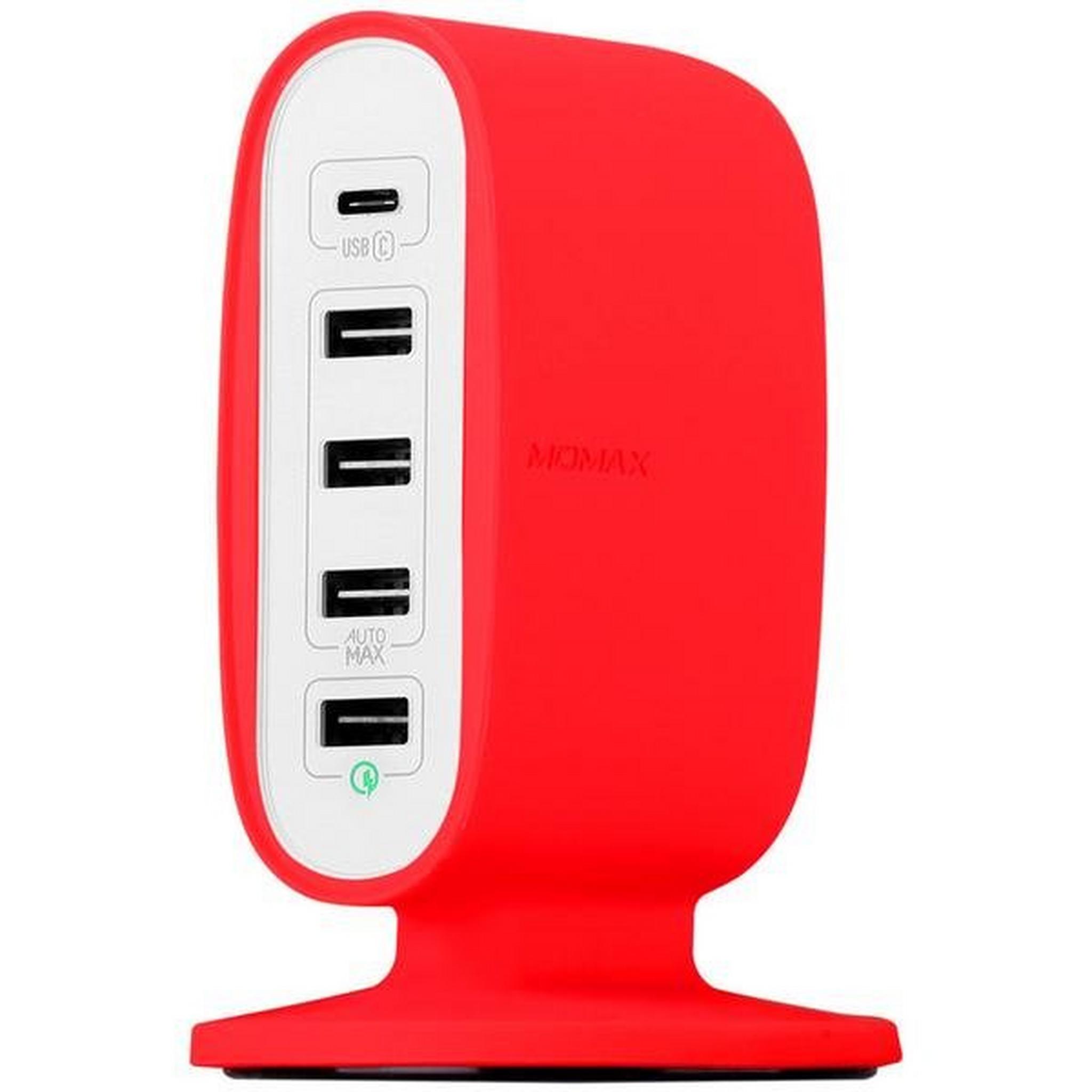 Momax U.Bull 5-USB Charging Station AutoMax Ultra Fast Type-C + QC 3.0 Charger - Red