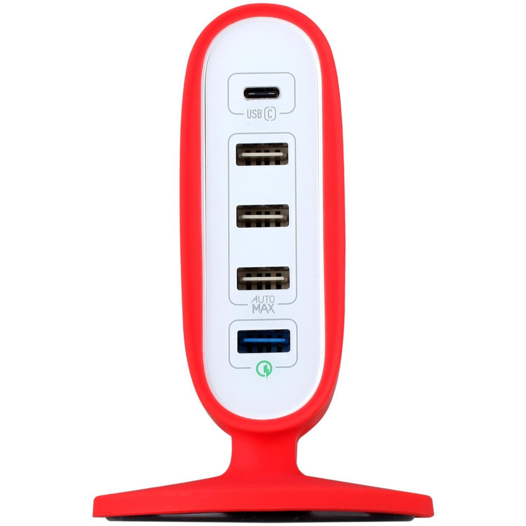 Momax U.Bull 5-USB Charging Station AutoMax Ultra Fast Type-C + QC 3.0 Charger - Red