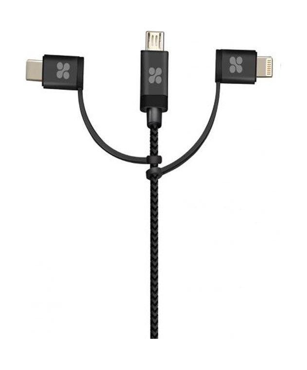 Promate Unilink-TRIO 3-in-1 Multifunctional Universal Sync and Charge Cable – 1M – Grey