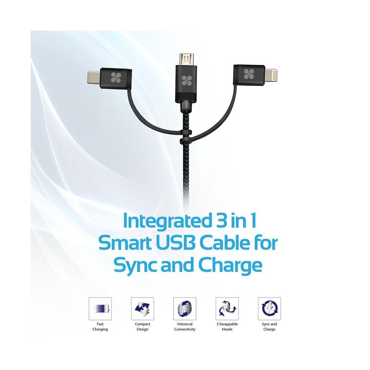 كابل بروميت ونيلينك-تريو ٣ في ١ متعدد الوظائف للشحن والمزامنة بطول ١ متر – رمادي