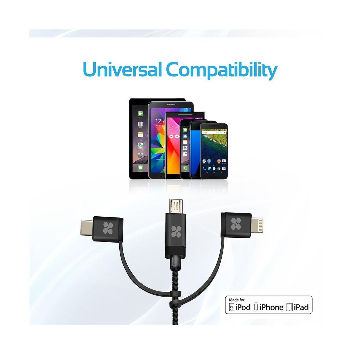 كابل بروميت ونيلينك-تريو ٣ في ١ متعدد الوظائف للشحن والمزامنة بطول ١ متر – رمادي