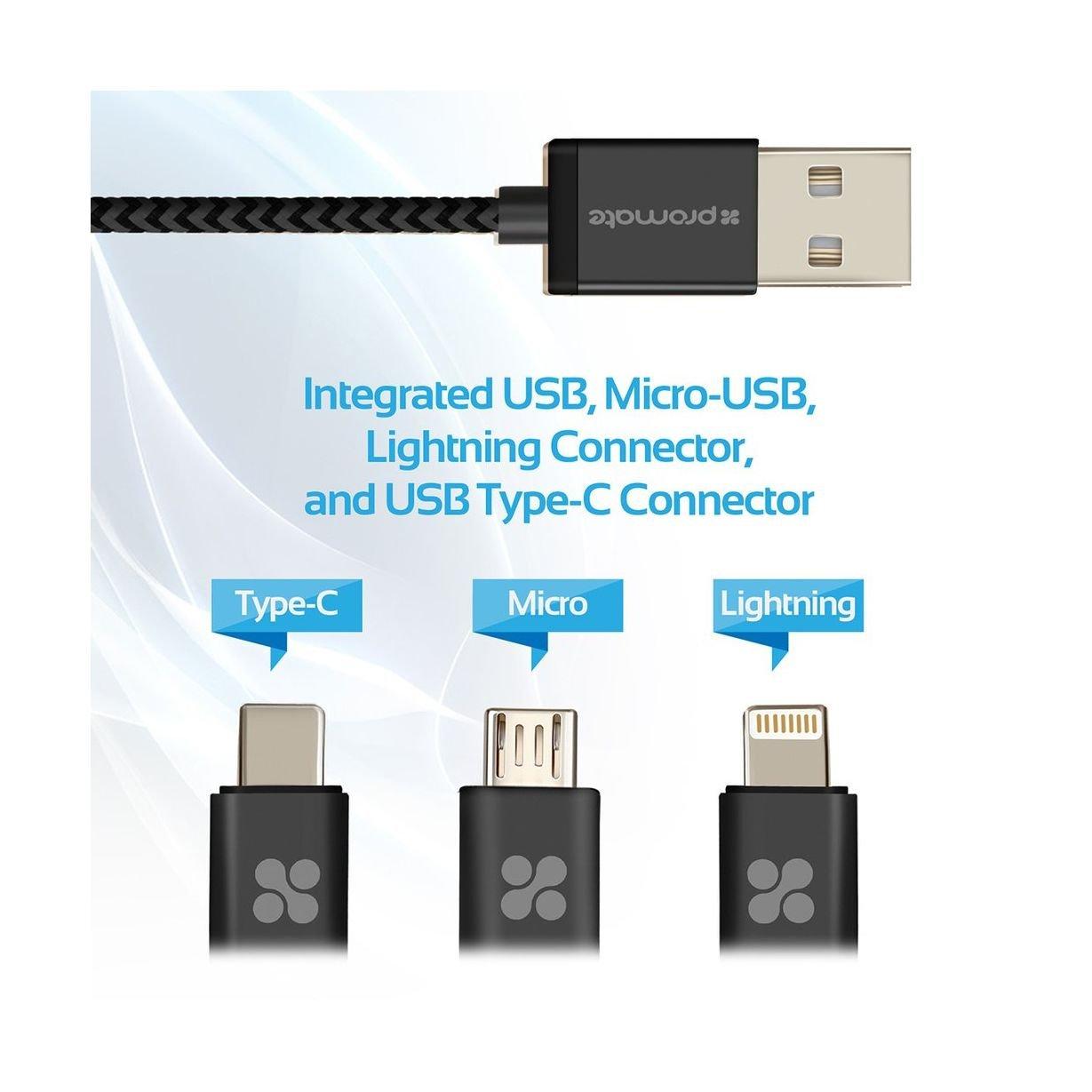 كابل بروميت ونيلينك-تريو ٣ في ١ متعدد الوظائف للشحن والمزامنة بطول ١ متر – رمادي