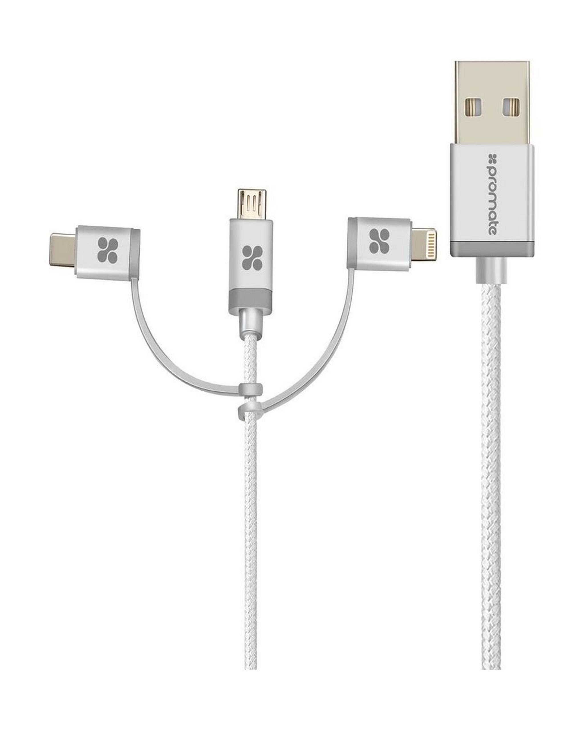 Promate Unilink-TRIO 3-in-1 Multifunctional Universal Sync and Charge Cable 1M - White
