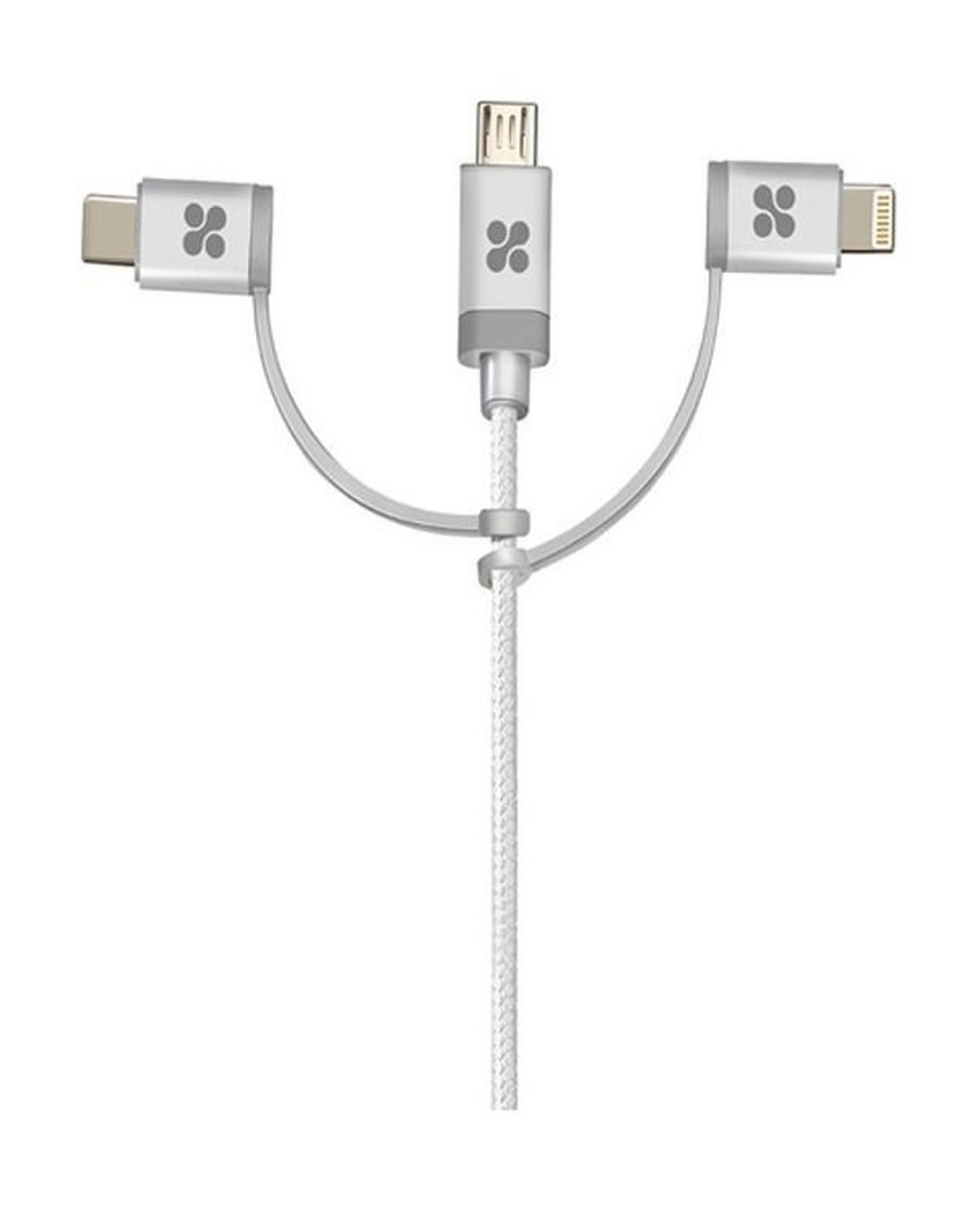 Promate Unilink-TRIO 3-in-1 Multifunctional Universal Sync and Charge Cable 1M - White