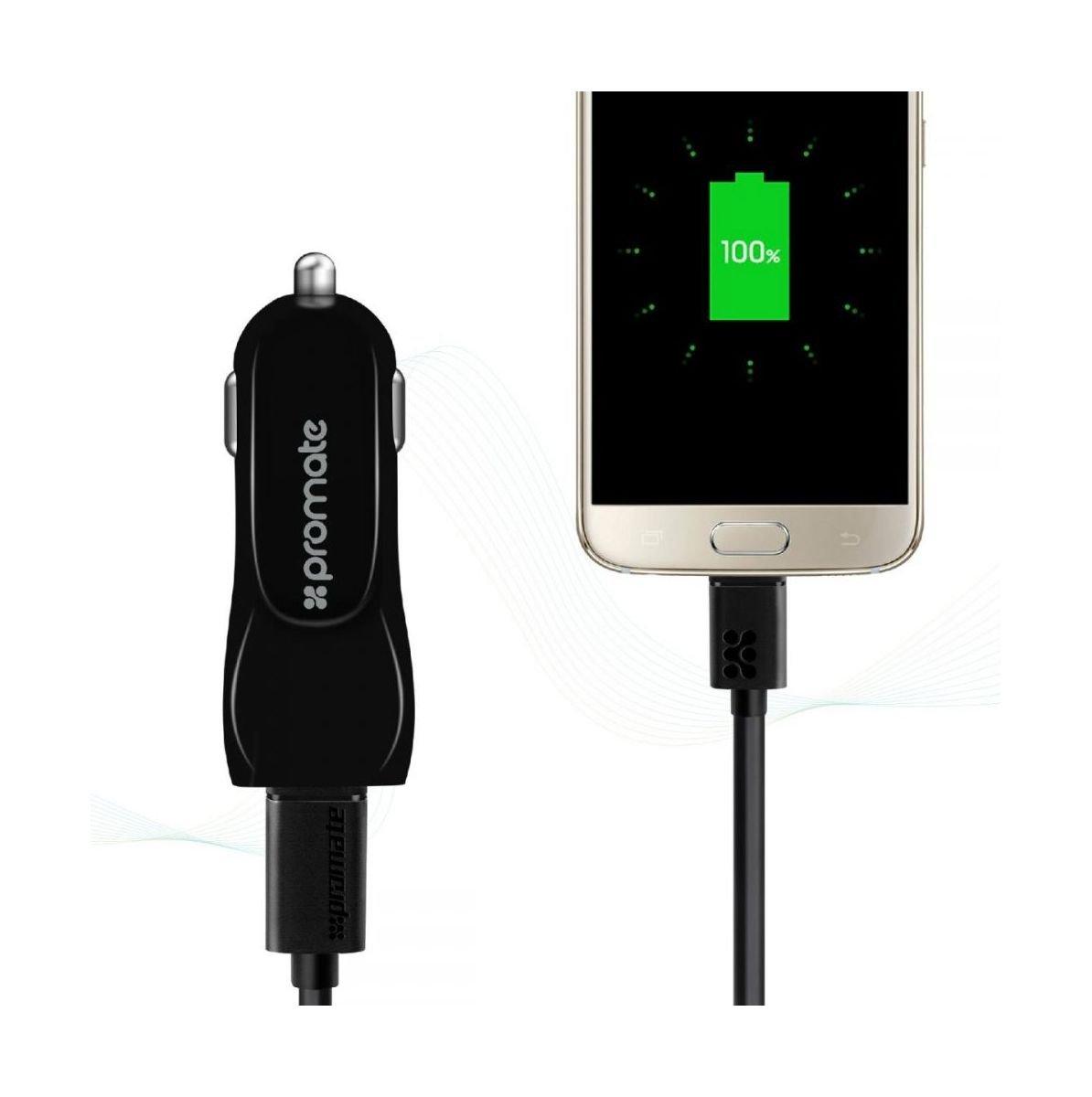 Promate Car Charger with 3,1 A With USB Cable 1,2 M– Black