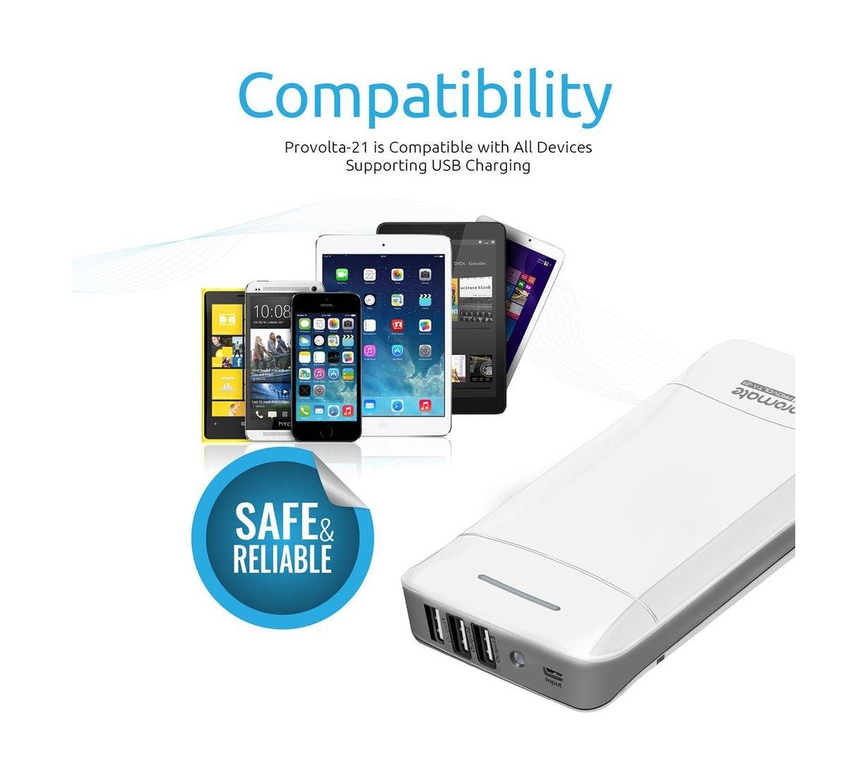 بطارية الشحن الخارجي المحمولة بروفولتا-٢١ بسعة عالية تبلغ ٢٠,٨٠٠ ملي أمبير بالساعة من بروميت - أبيض