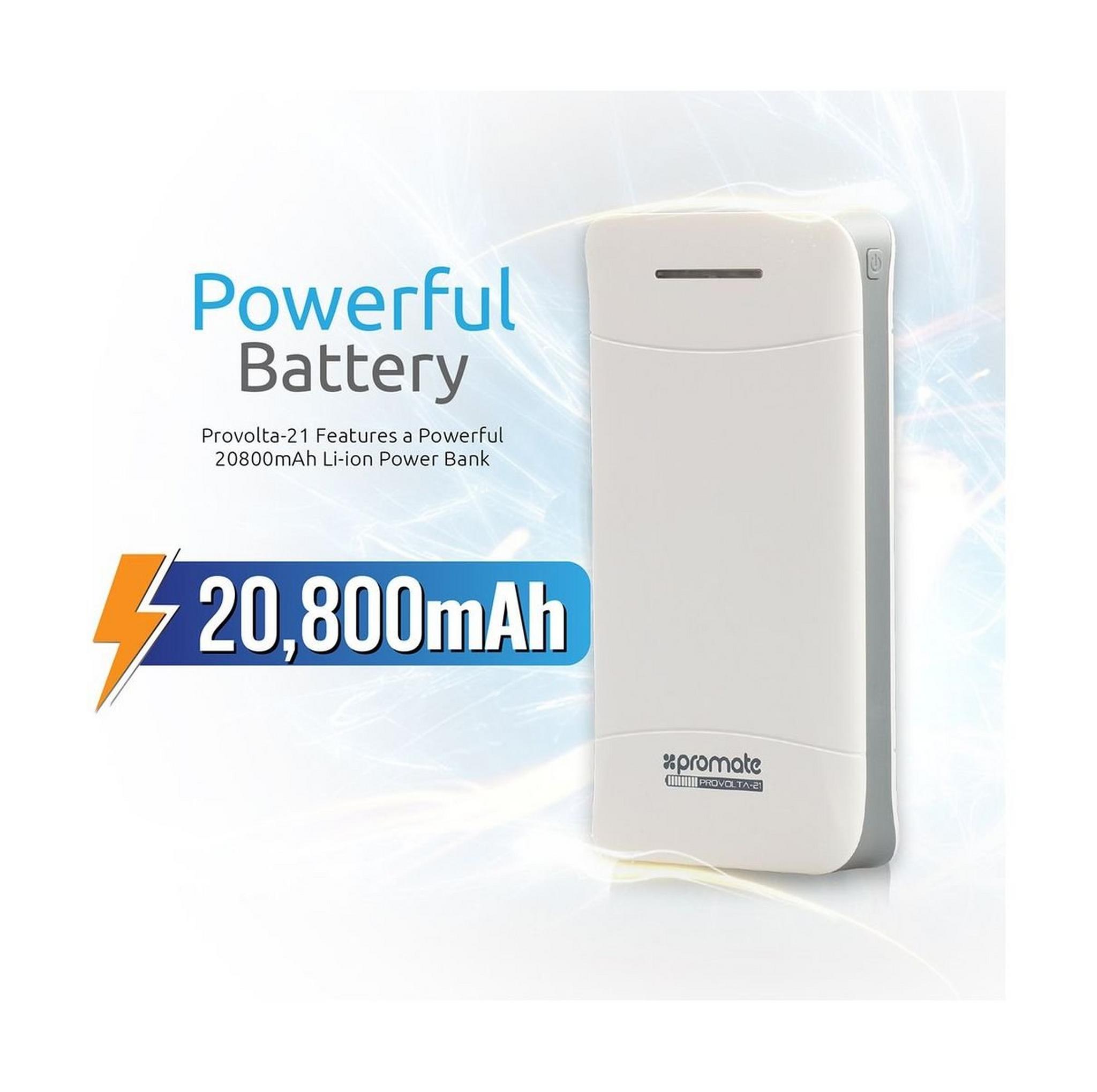 Promate ProVolta-21 20,800mAh Portable High Capacity Power Bank - White