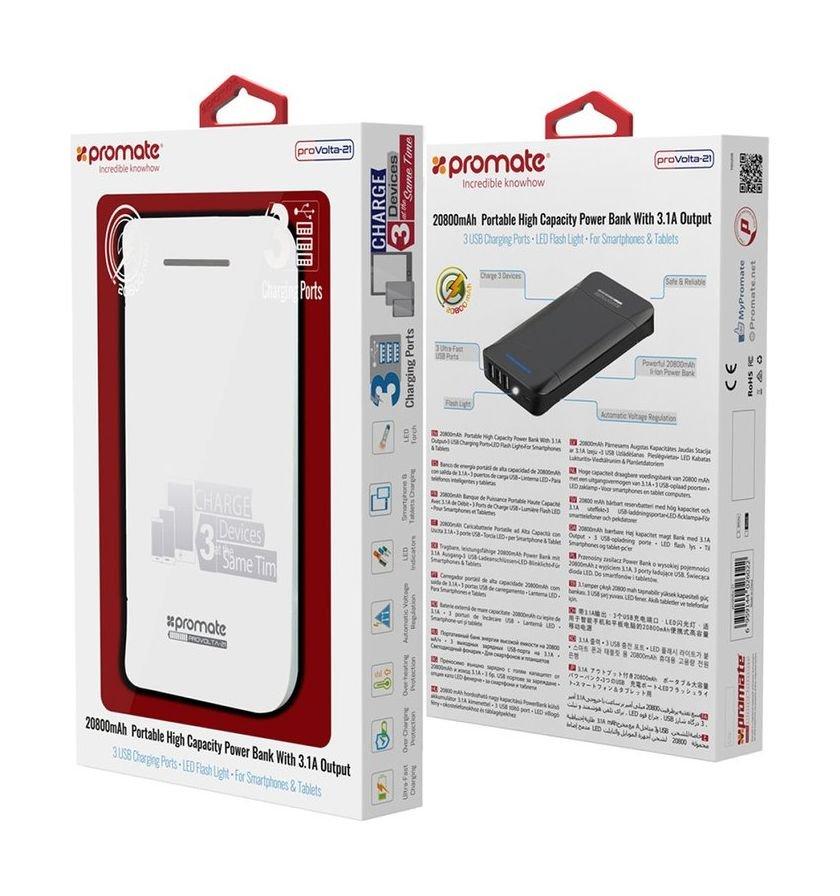 بطارية الشحن الخارجي المحمولة بروفولتا-٢١ بسعة عالية تبلغ ٢٠,٨٠٠ ملي أمبير بالساعة من بروميت - أبيض