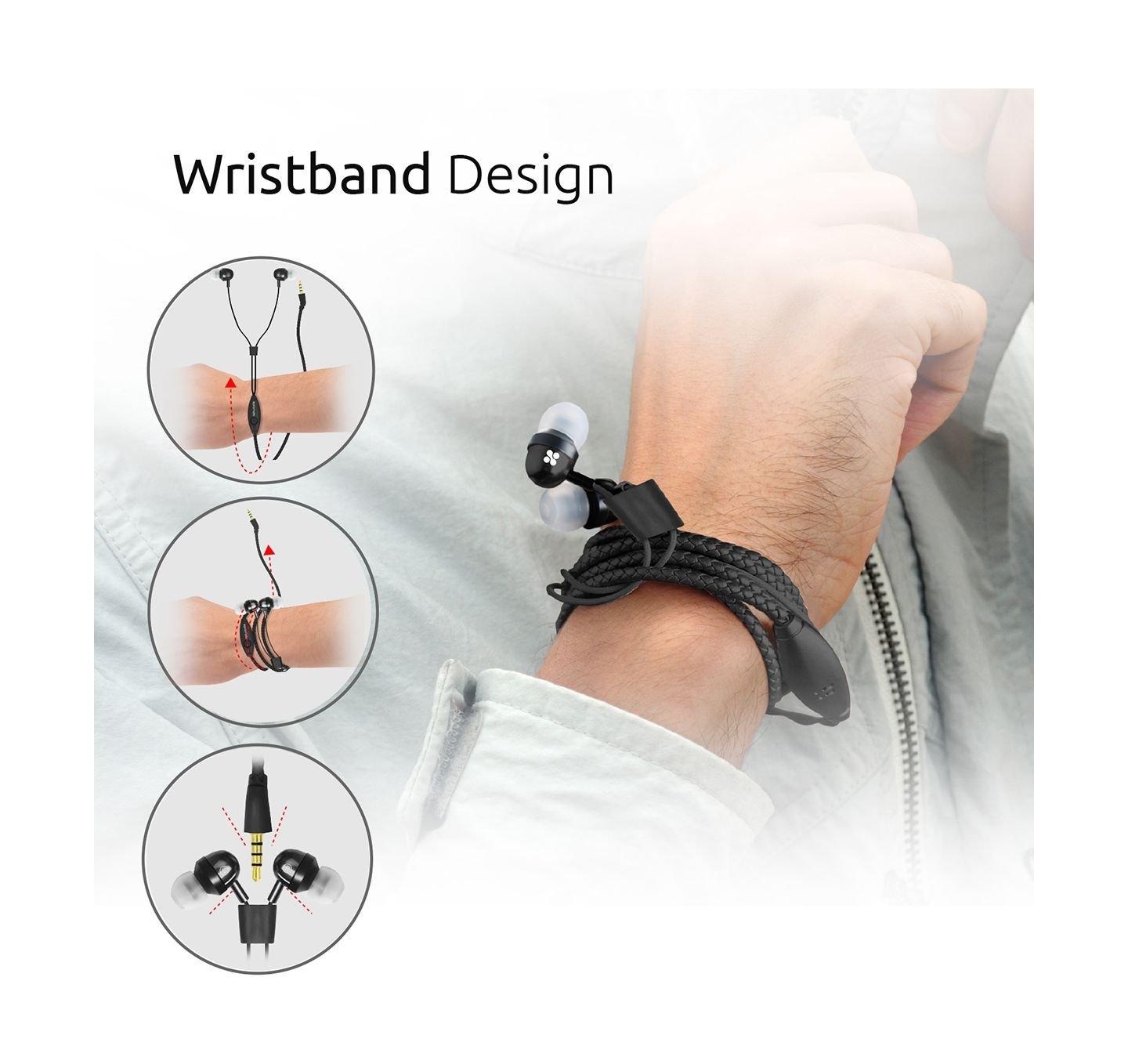 Promate Vogue Wearable Wristband Style Leather Stereo Earphone - Black