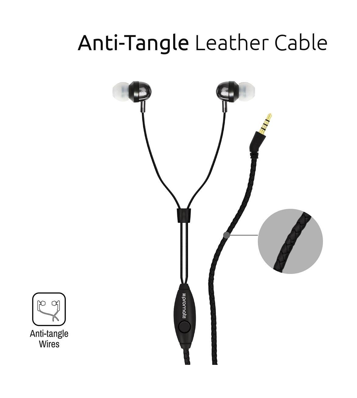 Promate Vogue Wearable Wristband Style Leather Stereo Earphone - Black