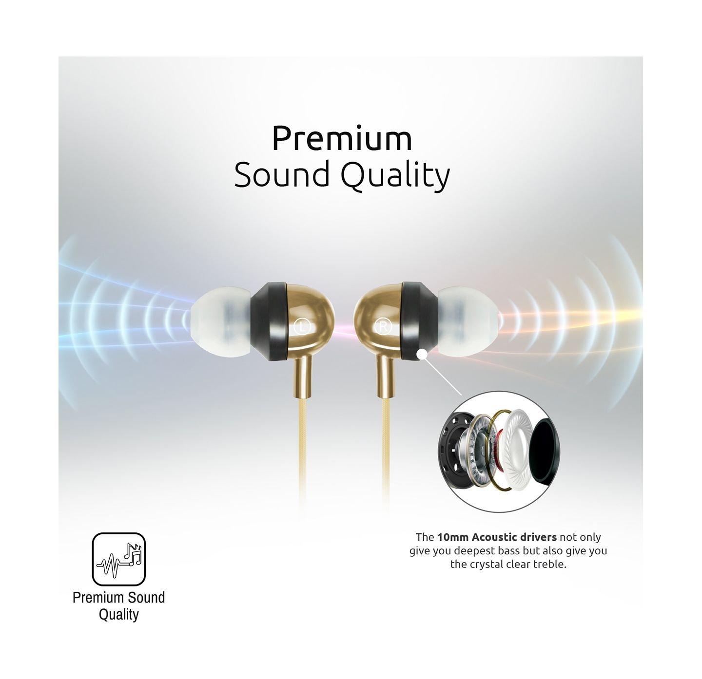 Promate Vogue Wearable Wristband Style Leather Stereo Earphone - Gold